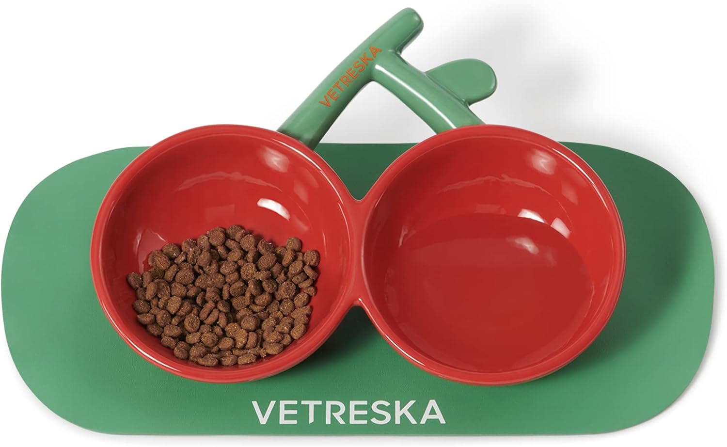 VETRESKA Cat Food Bowl Ceramic Cat Bowls for Food and Water Tilted Puppy Cat Feeding Bowl Relieve Whisker Fatigue Cherry Cat Bowls anti Vomit Wide Shallow Cat Dishes Non-Slip Medium Small Dog Pet Bowl