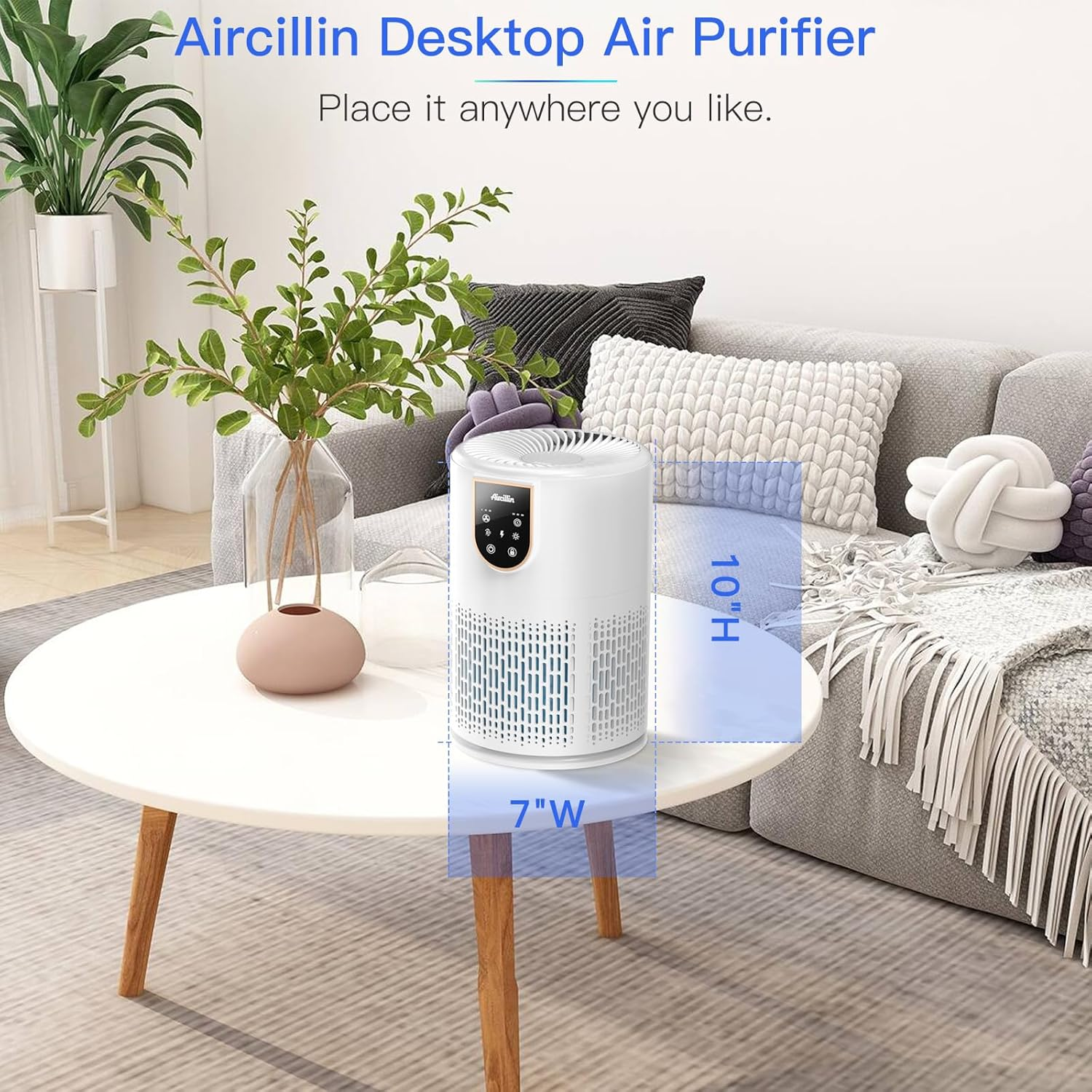Aircillin Air Purifiers for Home Bedroom, H13 True HEPA Filter Air Cleaner Remove 99.97% 0.3 Micron Particles/Smoke/Pet Dander/Pollen/Odor/For Office, Dorm, Apartment, Kitchen (1-Pack AP0801) image number 5