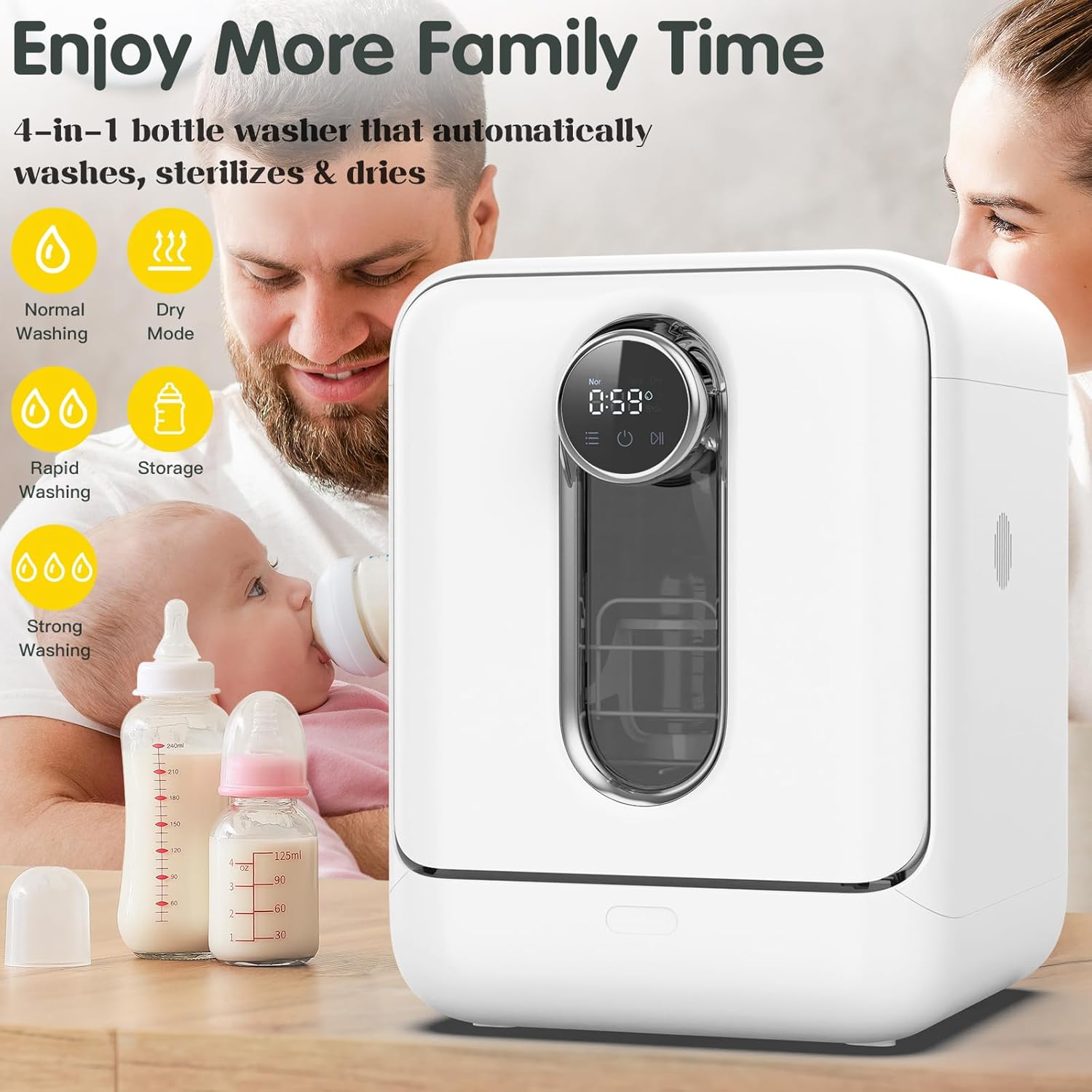 Advwin 3-In-1 Baby Bottle Washer - Sterilizer & Dryer Combo- All in One Bottle Washer Machine for All Bottles, Pump Parts & Baby Item Care - save Time & Effort, for Easy Cleaning, White image number 4