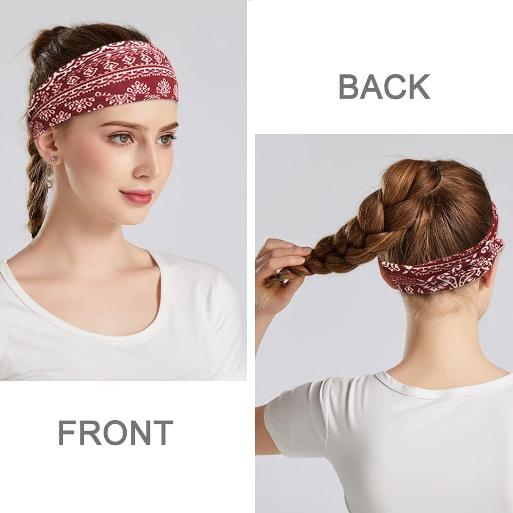 Boho Headbands for Women Fashion Wide Headband Yoga Workout Head Bands Hair Accessories Band 6 Pack image number 5
