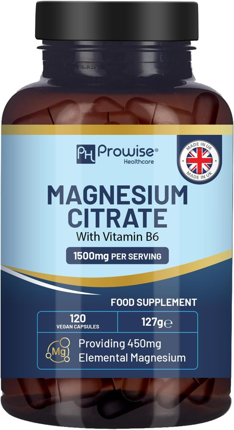 Magnesium Citrate Capsules 1500Mg with Vitamin B6 | 120 Vegan Capsules | 450Mg Elemental Mg | High Strength Magnesium Supplements for Women & Men | Capsule Not Tablets | Made in UK by Prowise image number 6
