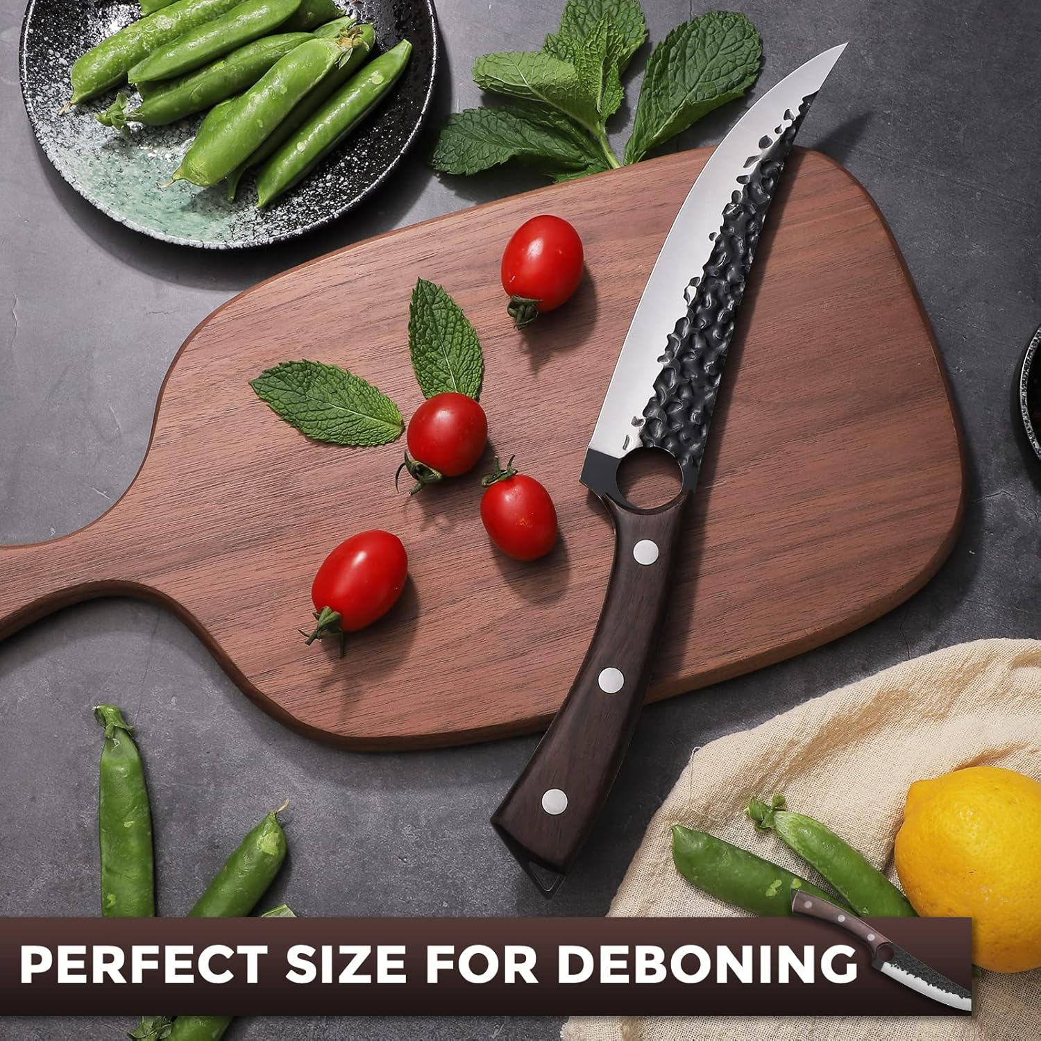 Purple Dragon 7 Inch Boning Knife Hand Forged Fillet Knife Full Tang Chef Knife Meat Vegetable Cleaver High Carbon Steel Kitchen Knife for Fish Meat Deboning with Gift Box for Home Kitchen Restaurant image number 6