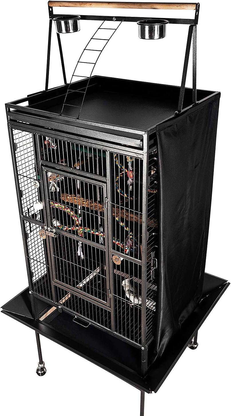 Colorday Good Night Bird Cage Cover for Large Bird Cage with Play Top,Black Large
