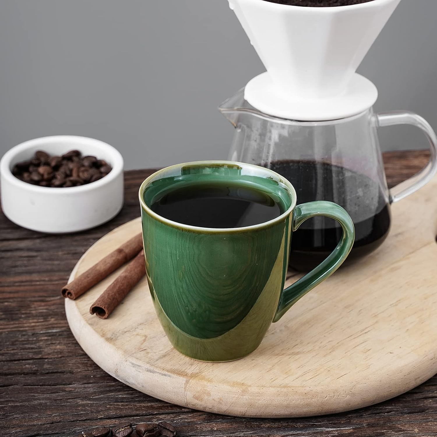 Vicrays Coffee Mug Set, 12 Ounce, Set of 6, Ceramic Mug for Men, Women, Unique Glazed Mugs with Handle for Coffee, Tea, Milk, Cocoa, Cereal(Green) - Blue image number 4