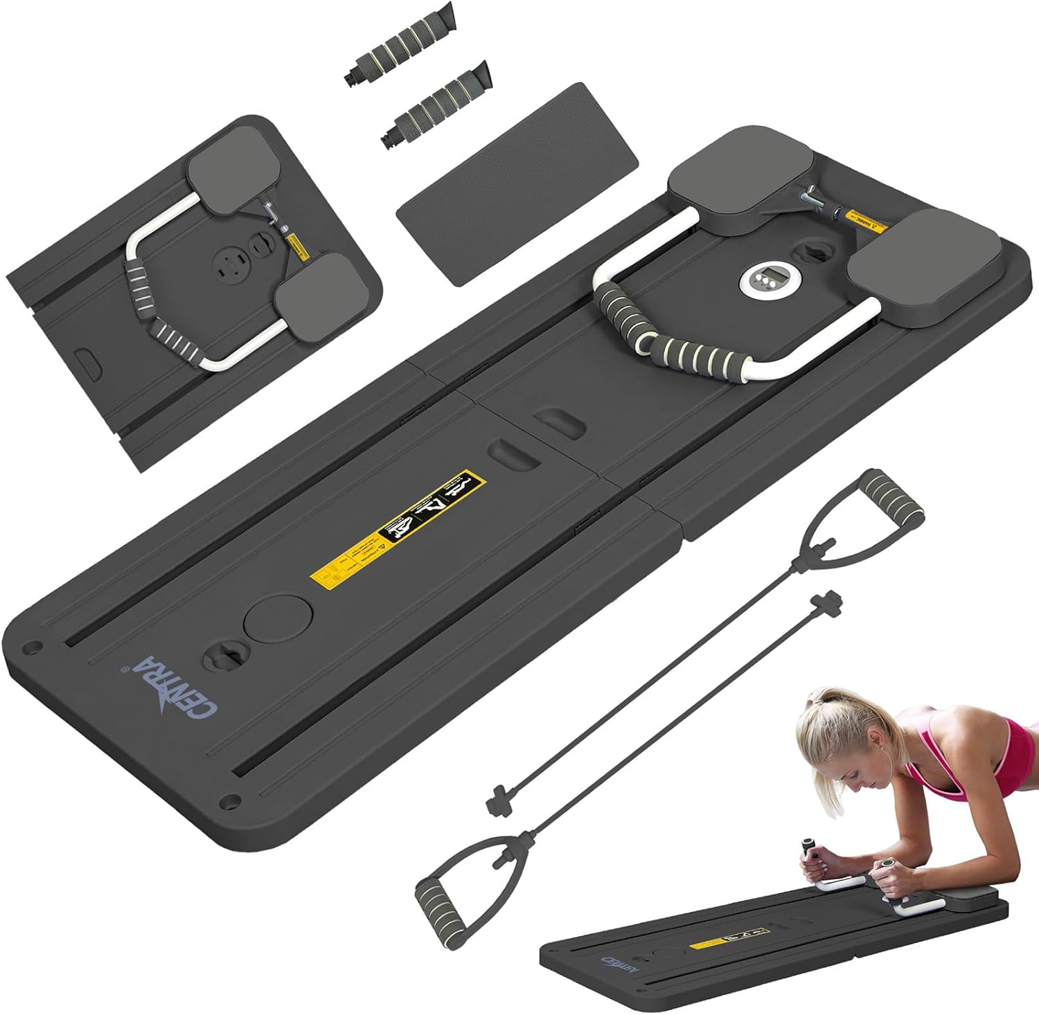 Centra Pilates Board Reformer Set,Multifunctional Abdominal Board,Foldable Ab Core Exercise Board with Automatic Rebound,Pilates Equipment with Timer,Full Body Workout for Hone Use