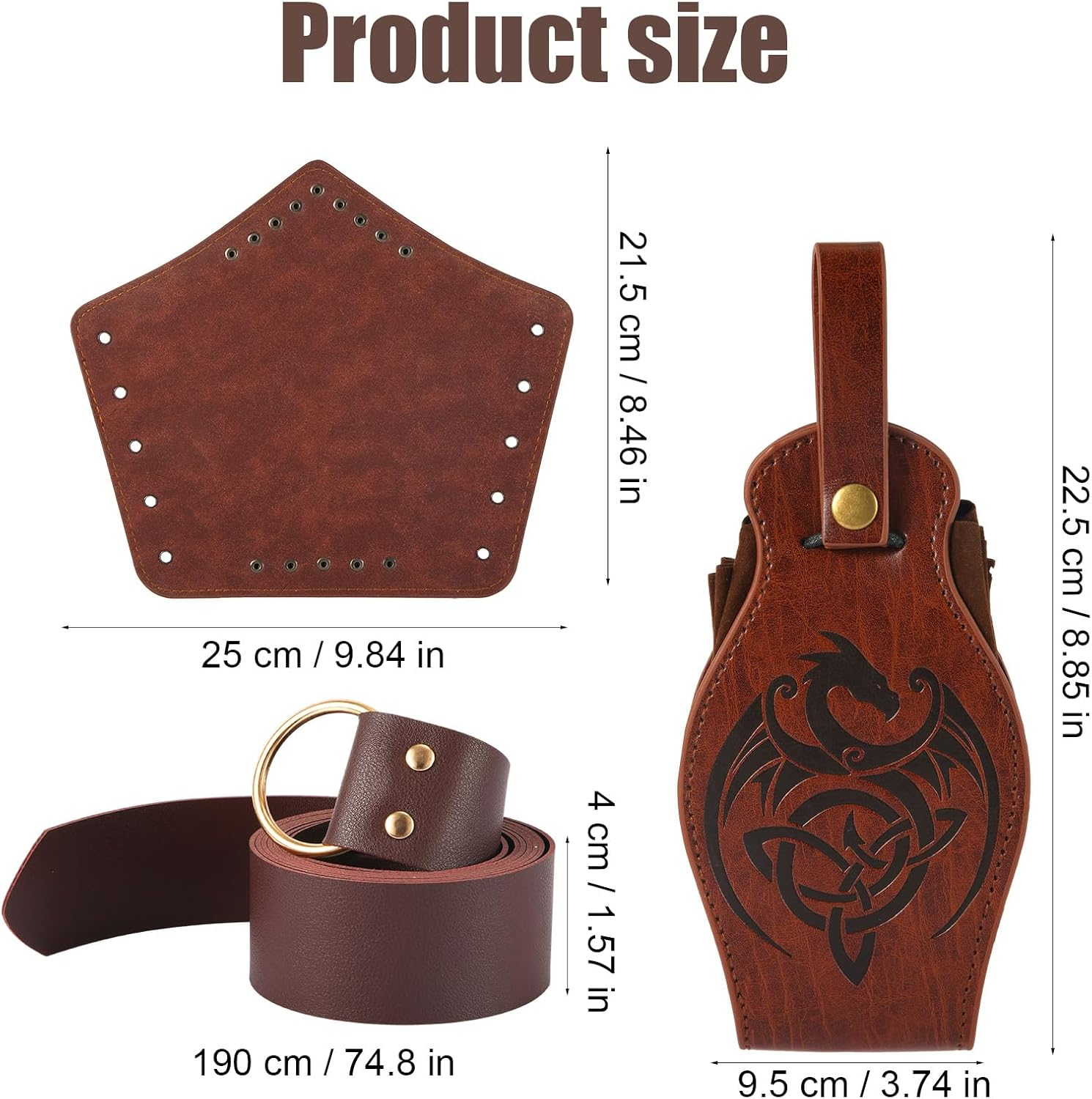 Renaissance Accessories, Leather Viking Belt Medieval Leather Bracers Viking Belt Pouch with Straps Hikes Mug Holder for Men Women, Brown, Medium image number 2