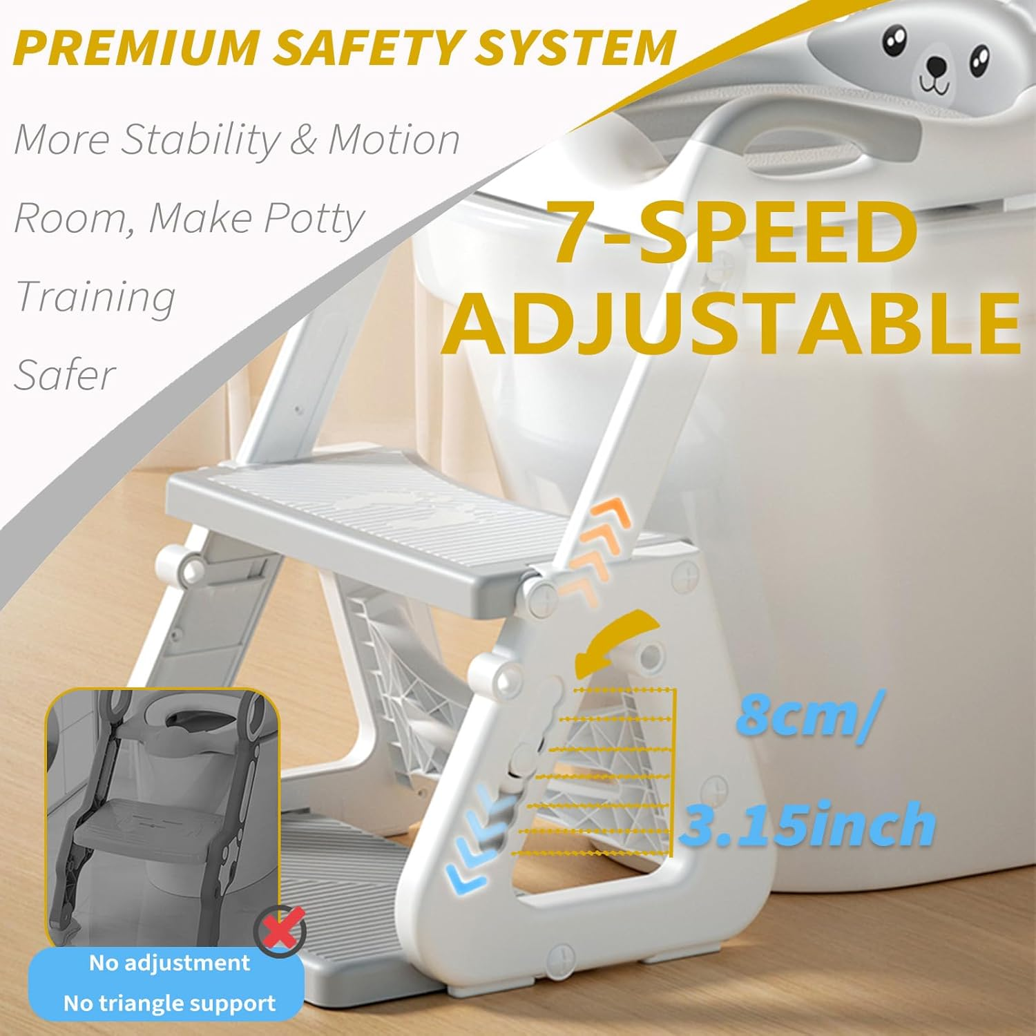 2-In-1 Potty Training Seat, Height-Adjustable Stability Training Potty Seat for Children - Step Folding Toilet Seat with Splash Guard, Anti-Slip Pad, Step Stool, Safety Handles, PU Cushion image number 6