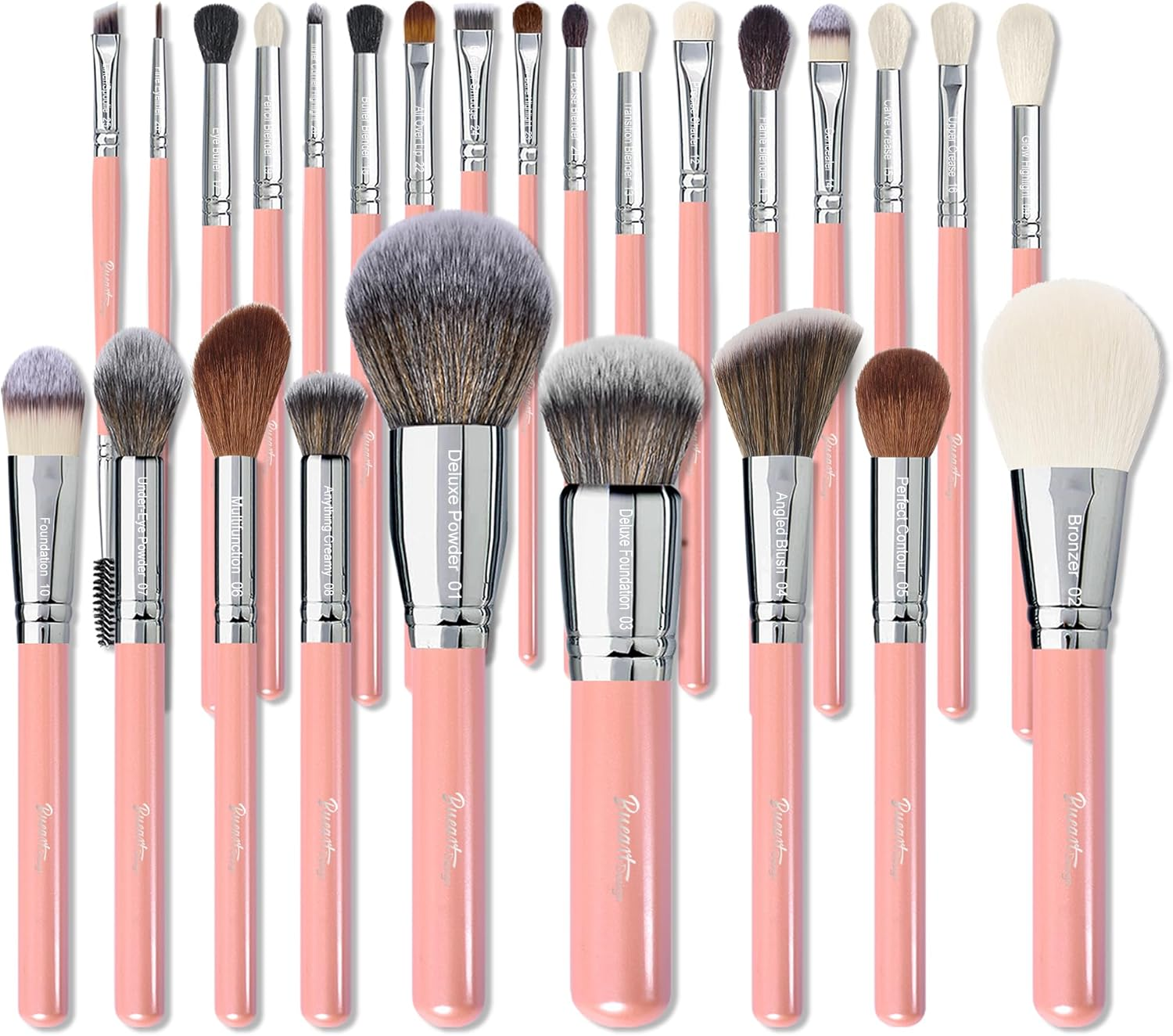 Bueart Design Makeup Brushes Set with Real Natural Goat Hair Professional Labeled Foundation Face Blending Blush Concealers Eyeshadow Brush Set (26Pcs Pearl Pink)