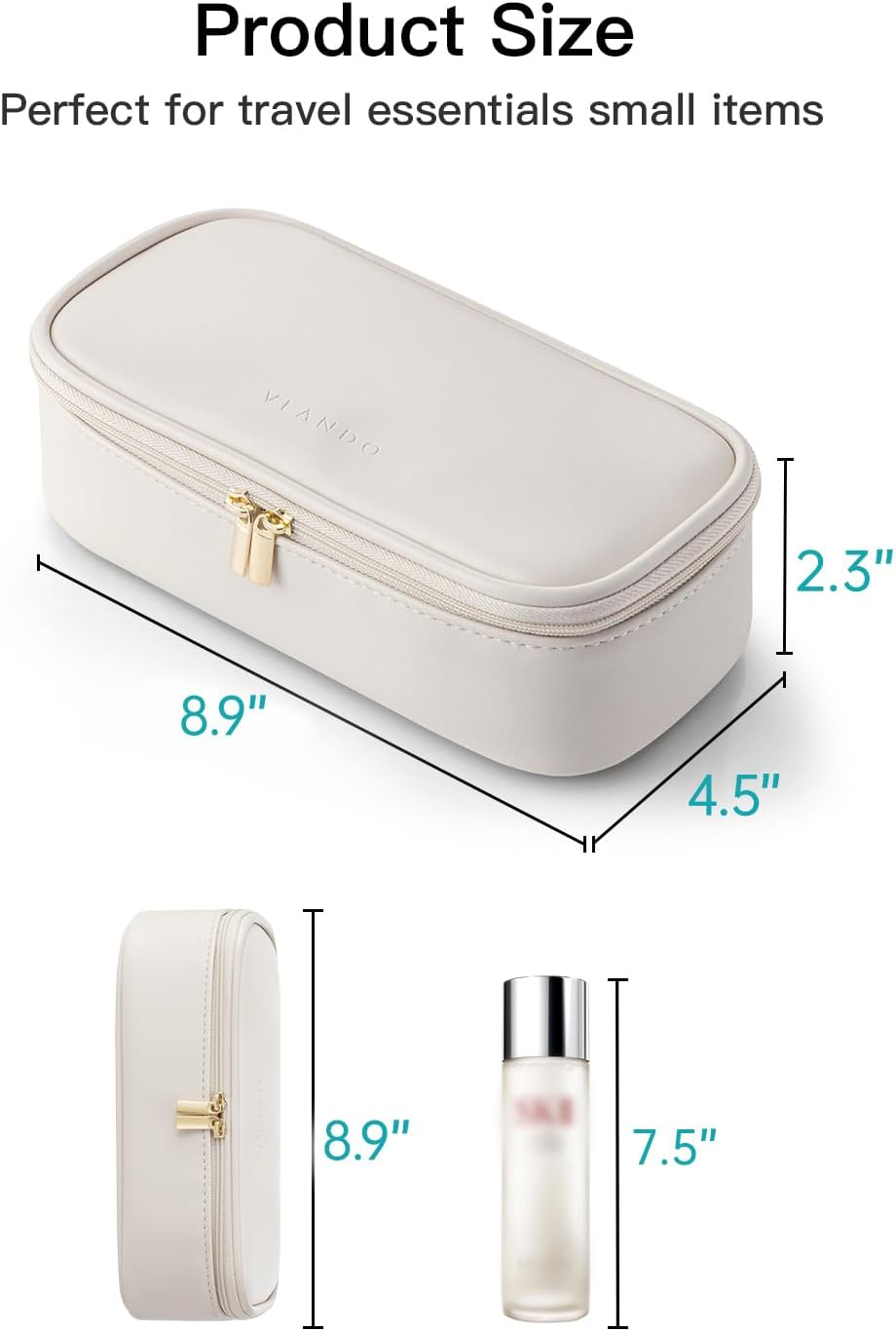 Vlando Travel Makeup Bag, Small Travel Beauty Bag Cosmetic Bag for Women Portable Makeup Organizer Case Bag Makeup Brush Organizer Pouch-White, Pillow White-Large - 01-Apricot White image number 7