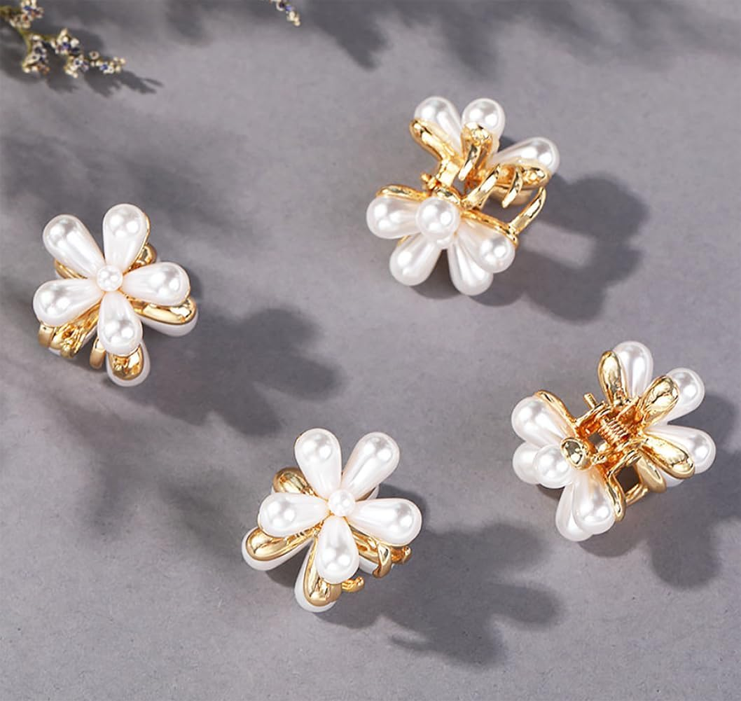 10 Pcs Mini Flower Shape Metal Flower Hair Clips with Beads Non Slip Small image number 5