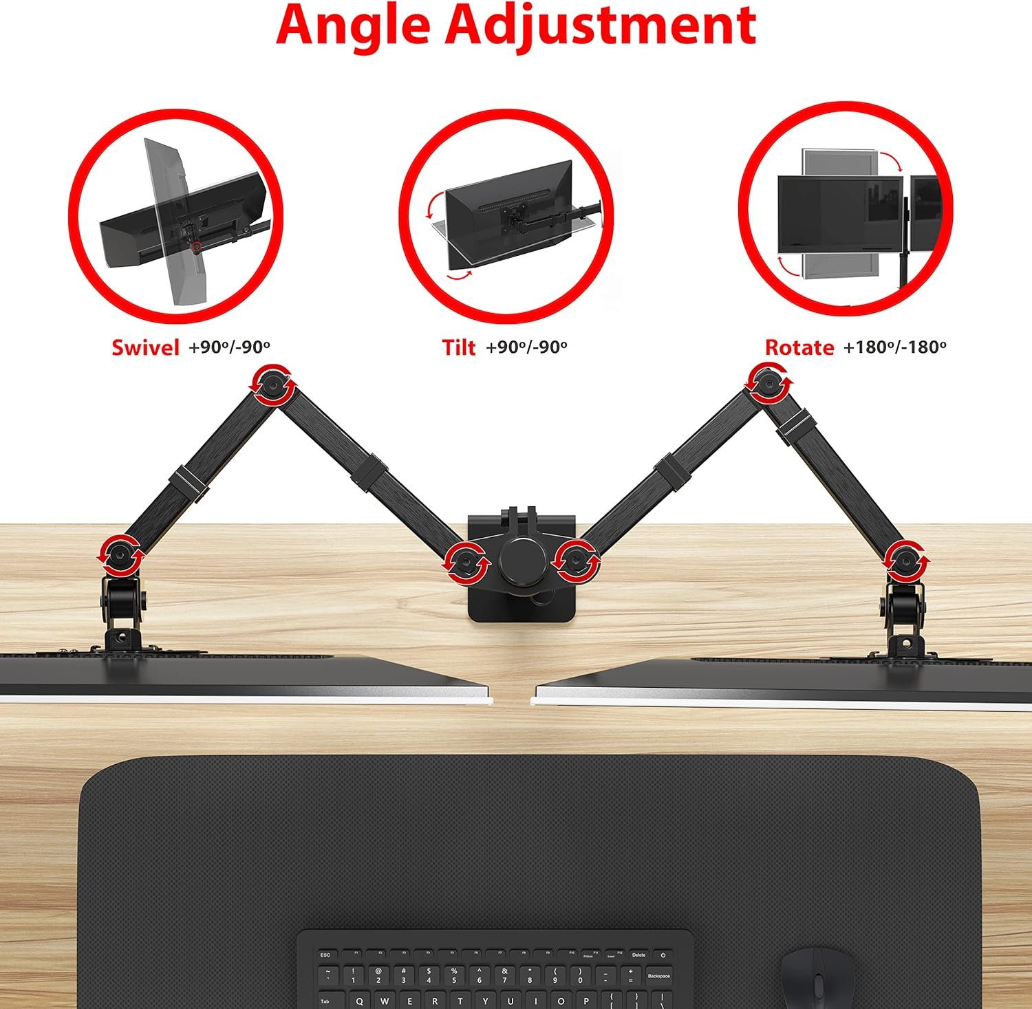 SHW Dual Monitor Arm Desk Mount with C-Clamp for 13 to 27'' Screen, VESA 75X75Mm or 100X100Mm, Black image number 6