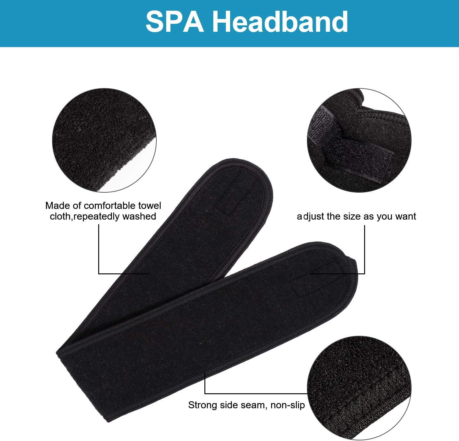 4 Pcs Facial Headband - Terry Cloth Head Wrap with Magic Tape, Stretchable Towel for Bath, Makeup and Sport