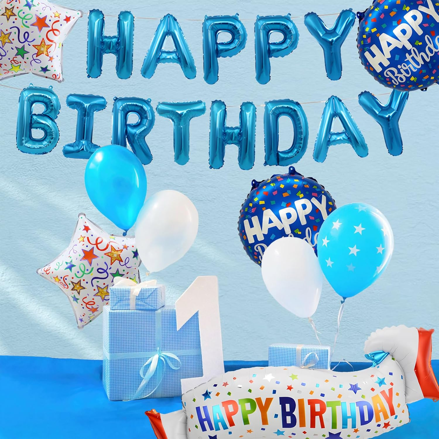 Birthday Decoration Set Colorful Happy Birthday Banner Balloon for Girls Boys Kids & Adults Birthday Decorations and Party Supplies (Birthday E) - Blue Balloon image number 4