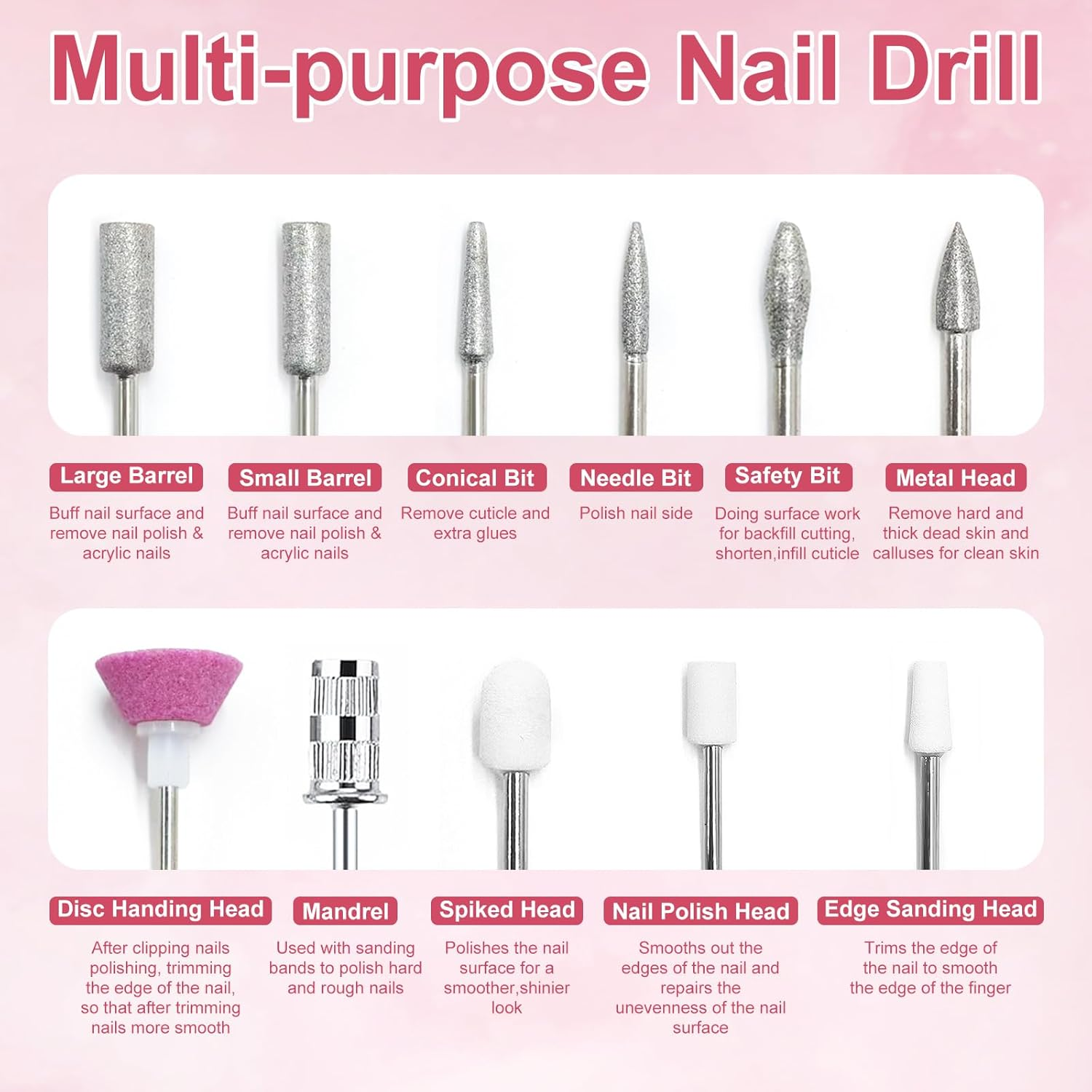 Oolong Nail Drill Machine 45000 RPM Rechargeable Electric Nail File E File 2000Mah Professional Acrylic Electric Nail Drill for Manicure Salon Home Acrylic Nails, Polishing, Manicure Pedicure Nail Tools,Pink image number 5