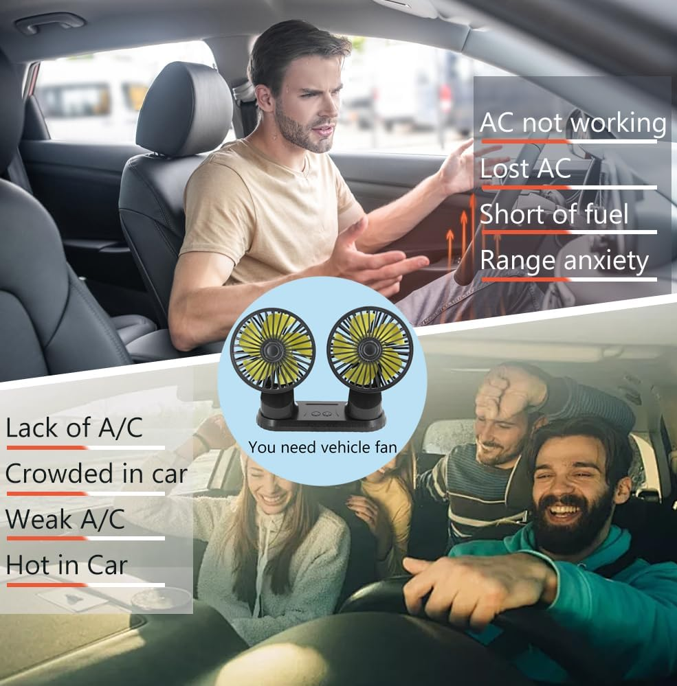 Reelau USB Car Fan for Driver, Dual Head 5V USB Car Cooling Fan for Central Console Super Strong Airflow Standing Desktop Fan Any Angle Adjustable Automobile Fan Vehicle Fan for Car Truck Van SUV RV image number 4