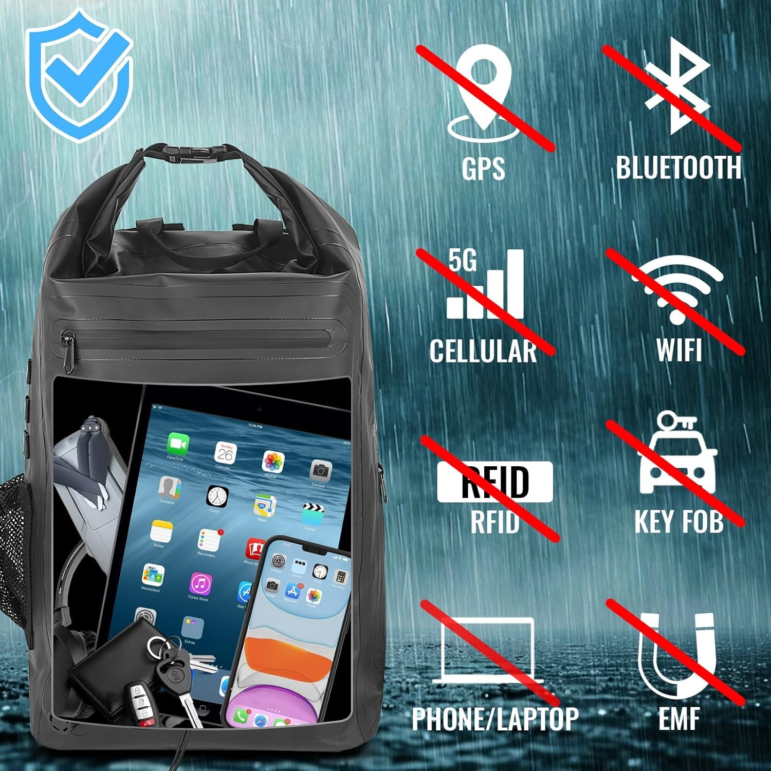 FJAAFUXD Faraday Travel Backpack Dry Bag - EMP Proof Military Grade, 30L Sports Outdoor Bag - Waterproof, RFID Signal Blocking, Protect against Tracking, Spying & Hackings for Travel/Work