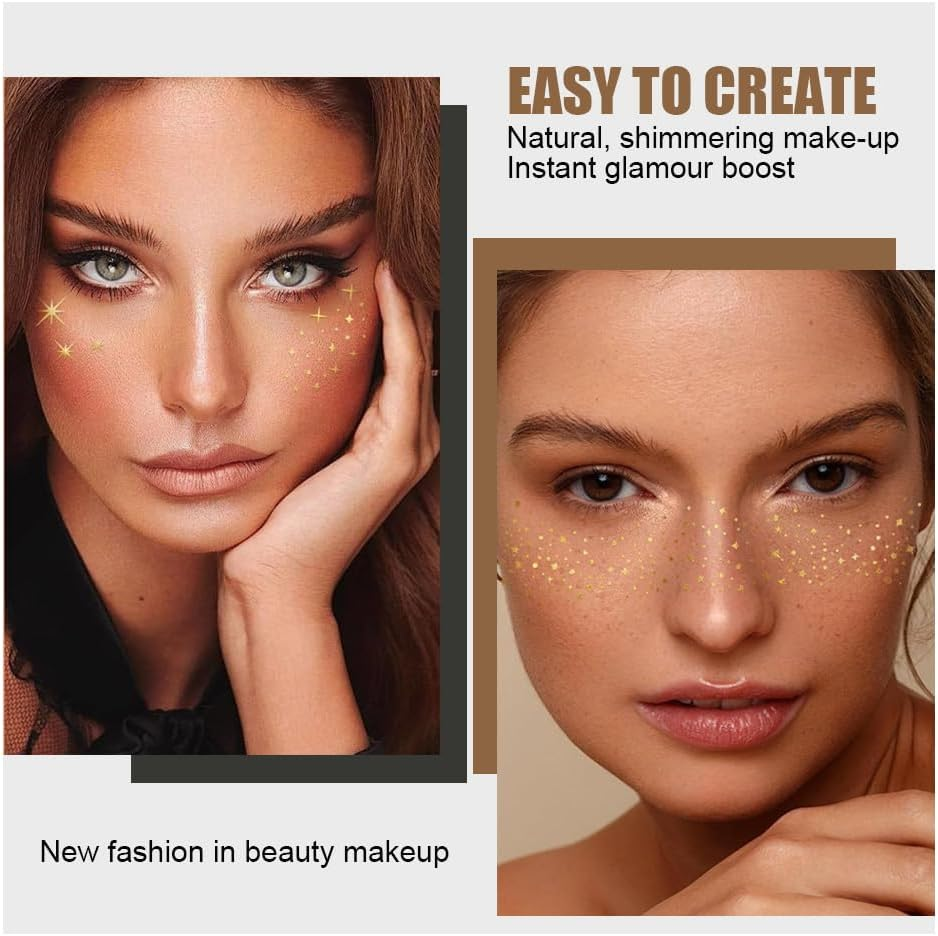 12Pcs Glitter Freckles Tattoo Stickers, Glitter Freckles for Face, Waterproof Gold and Silver Tattoo Stick Glitter Tattoo Makeup Sticker for Party, Masquerade (Gold+Silver) image number 6