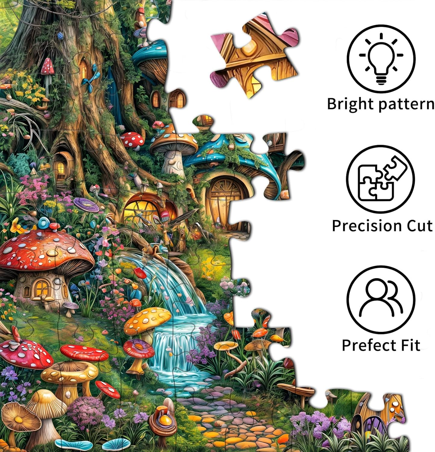 Jigsaw Puzzles for Adults 1000 Pieces, Interlock Perfectly Letter on Back No Dust, Home Decor Birthday Gift Toy for Men Women Elders Seniors, 1:1 Poster - Mushroom Garden image number 6