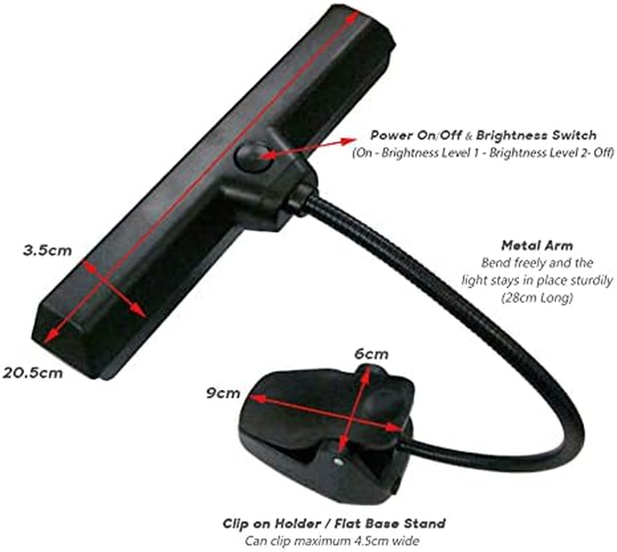 Music Stand Light, 9 Leds Clip on Reading Light - 2 Level Brightness Settings, Powered by Batteries or USB, Perfect for Piano, Reading, Music Performance, Sewing, Bedside Table, Office Desk image number 5