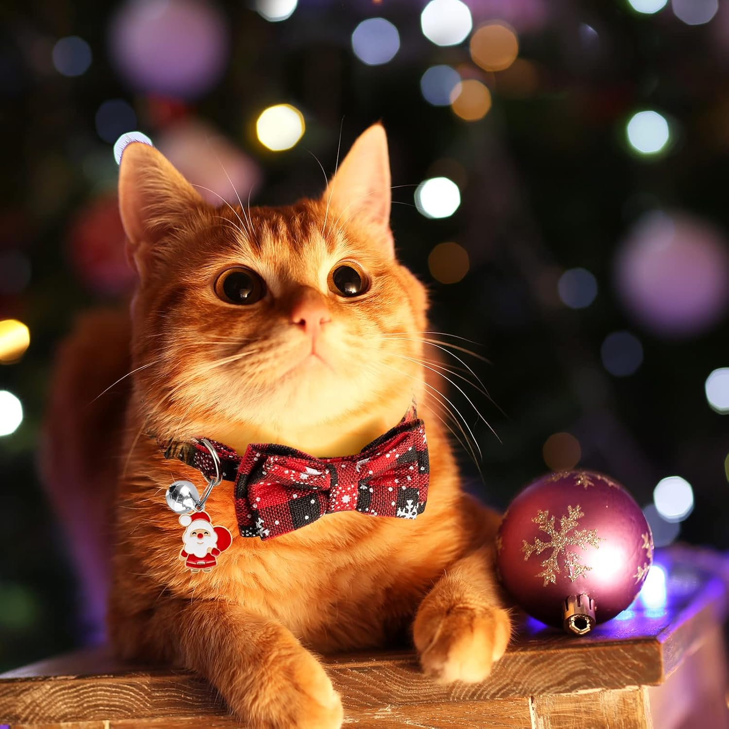 LLHK 4 Pack Christmas Cat Collars with Bow Tie and Bell,Breakaway Kitten Collar for Girl Boy Cats,Adjustable 7-12Inch, for Kitty Kitten Adult Cats,Pet Supplies,Stuff,Accessories image number 4