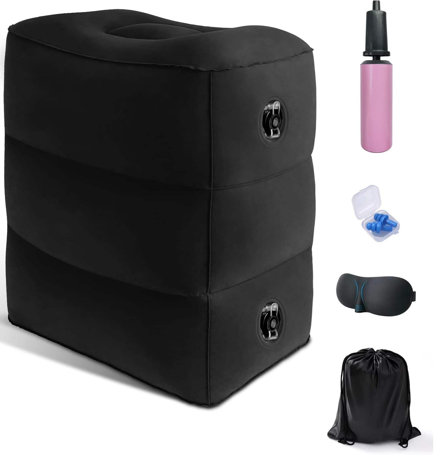 Inflatable Travel Foot Rest Pillow, Office Footrests, Adjustable 3 Layers Height Leg Rest Pillow, Airplane Travel Essentials Great for Airplane, Office, Home, Trains, Cars（With Pump）