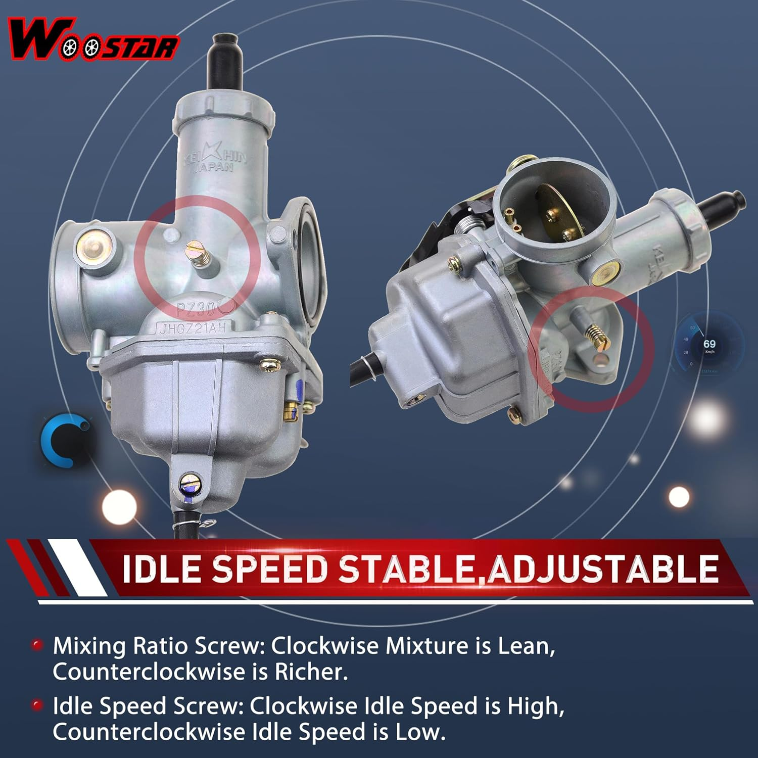 WOOSTAR 30Mm Carburetor PZ30 with Cable Choke Replacement for 150Cc 175Cc 200Cc 250Cc 300Cc Scooter Moped Dirt Pit Bike ATV 4 Wheeler Quad image number 4