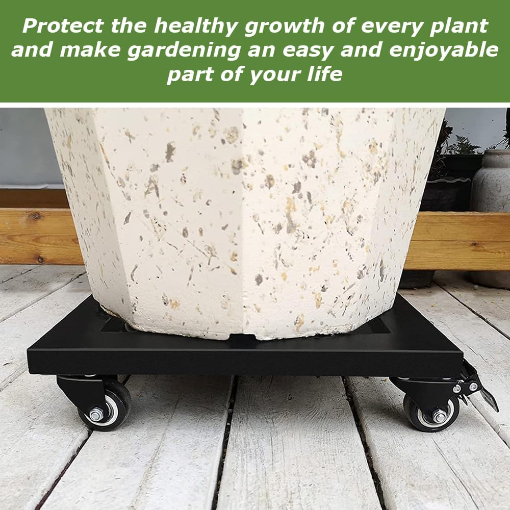 Heavy Duty Plant Caddy with Wheels - Black Square Rolling Holder, Portable Gardening Trolley, with 360&deg; Swivel Round, Rustproof Steel Frame for Garden & Patio (30X30X8Cm) image number 1