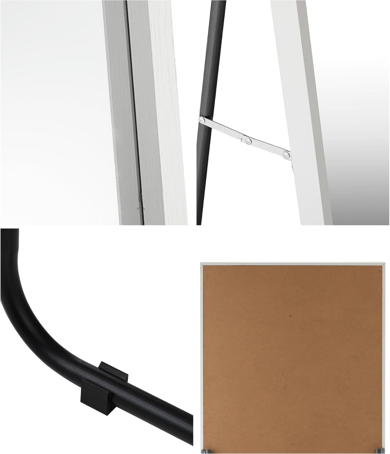 Oikiture Rectangle Full Lenght Mirror 166 X 60Cm Floor Mirror with MDF Frame Free-Standing Mirror Home Living Room Furniture White image number 5