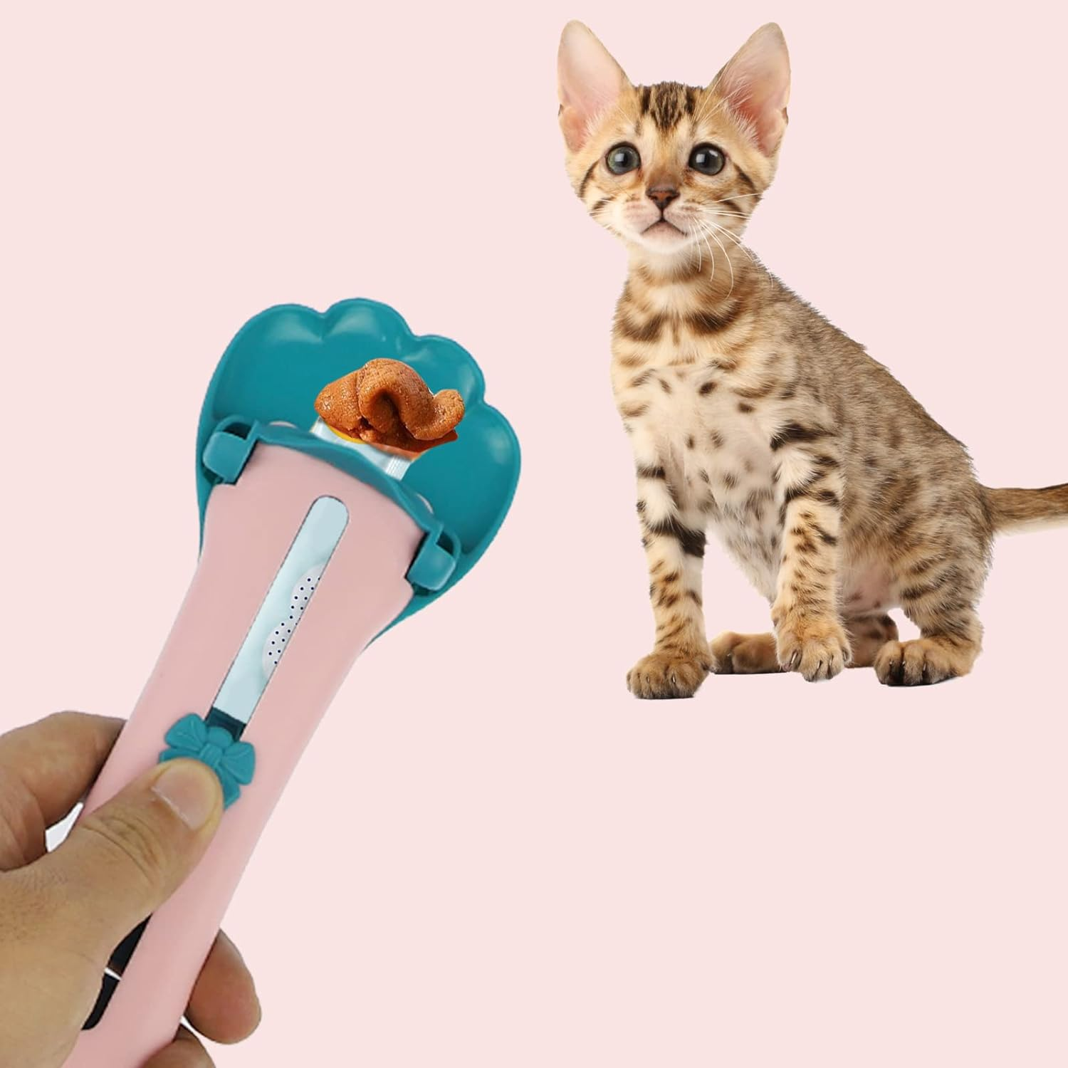 2Pcs Cat Strip Squeeze Spoon, Cute Cat Paw Shape Pet Feeder Lickable Snack Scoop for All Cats, Detachable Wet Food Spoons Multifunctional Feeding Tool for Treats, Liquid Snacks, Water