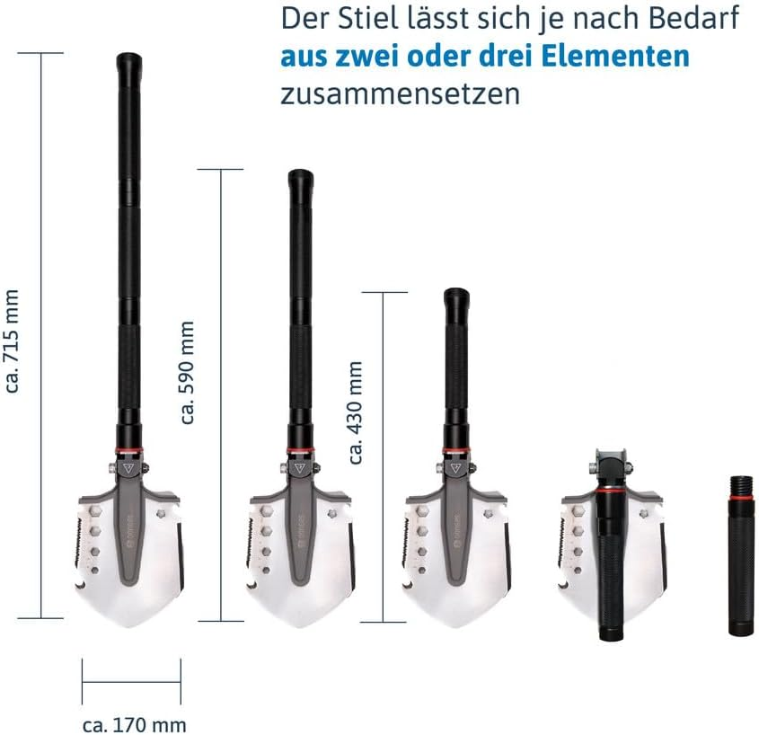 D&ouml;nges Multifunctional Folding Shovel Including 3 Lengths | Combination Shovel Made of Stainless Steel | Multi-Purpose Folding Shovel for Survival, Hiking, Camping | Survival Equipment with Camouflage image number 4