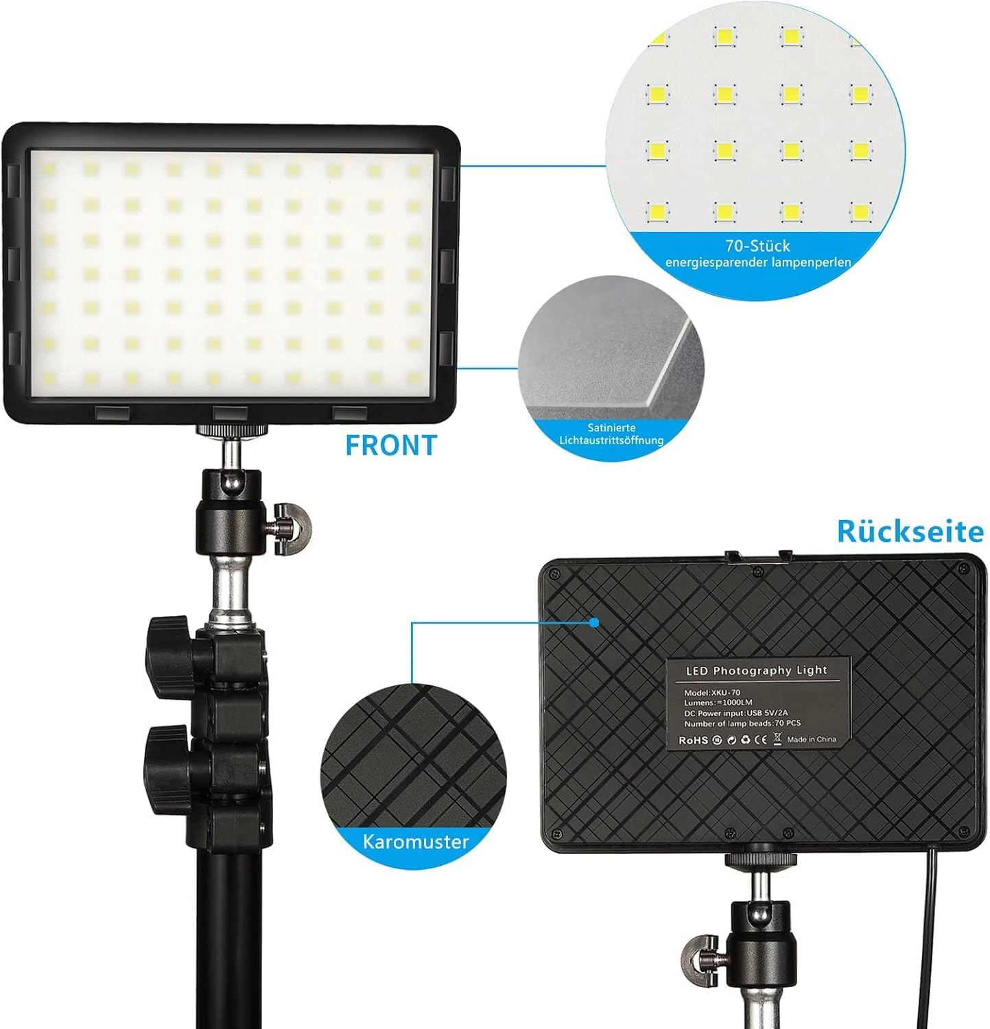 Studio Lighting Kit, 70 LED Dimmable Video Light with Color Filters for Photography, Streaming, Youtube Tiktok, Gaming, Conference, Portrait Shooting, Desktop Recording. image number 5