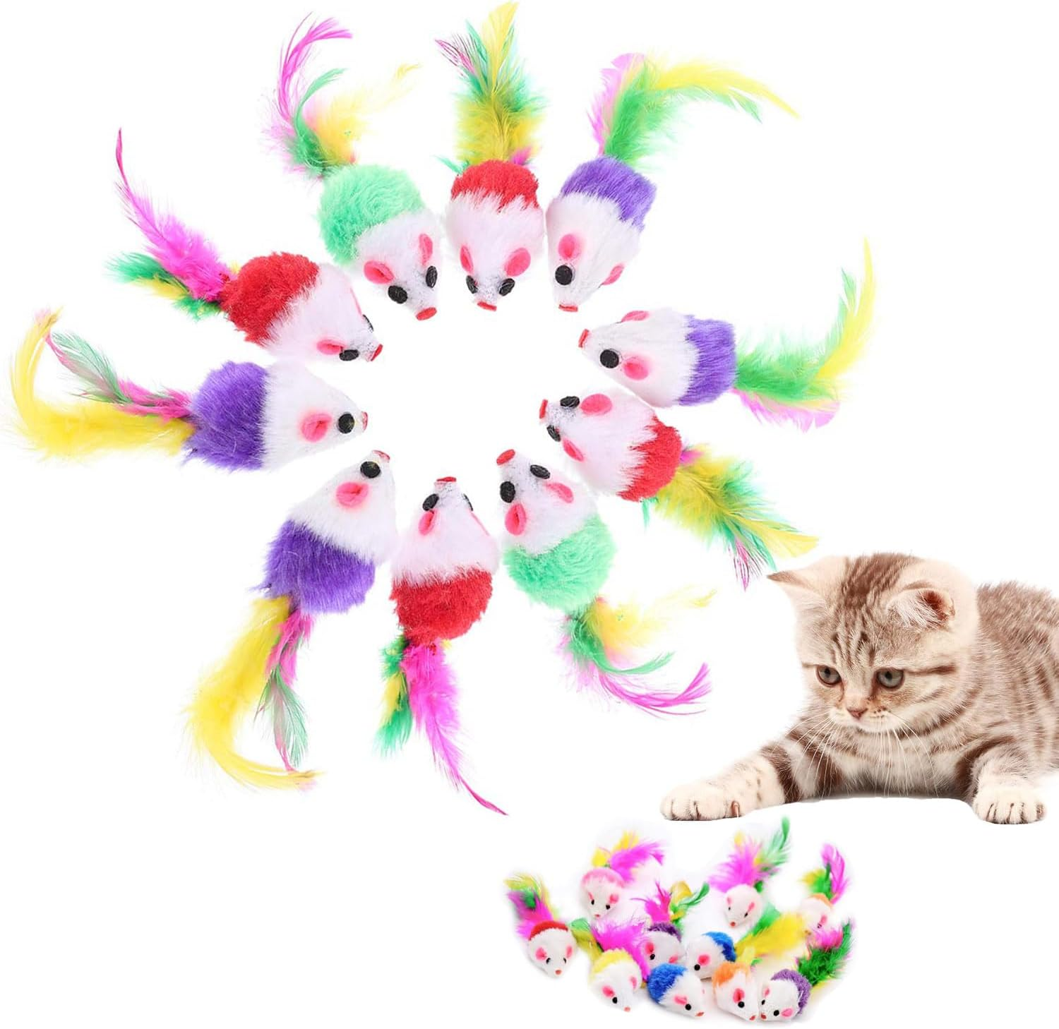 JOOTUEPO 10PCS Cat Mouse Toy, Furry Cat Toy Mouse Toy for Cats Kitten Interactive Cat, Small Mouse Activity Interactive Toy Toy Mouse, Mixed Pack Cat Mouse Toy for Cats image number 1