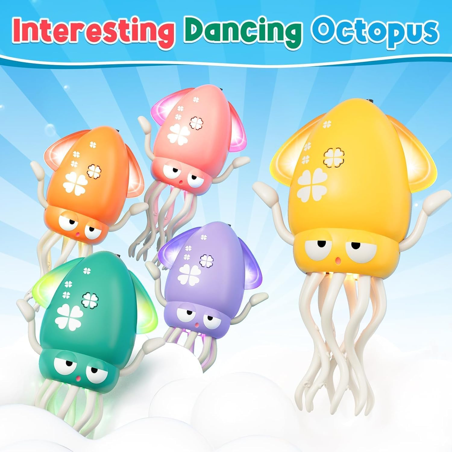 Dancing Octopus Toy, Electric Crawling Octopus Tummy Time Toy, Rechargeable Magic Dancing Music Squid Baby Toys for 3 4 5 6 Year Old Kids Boy Girl Birthday Gifts Christmas Stocking Stuffers(Yellow) image number 1