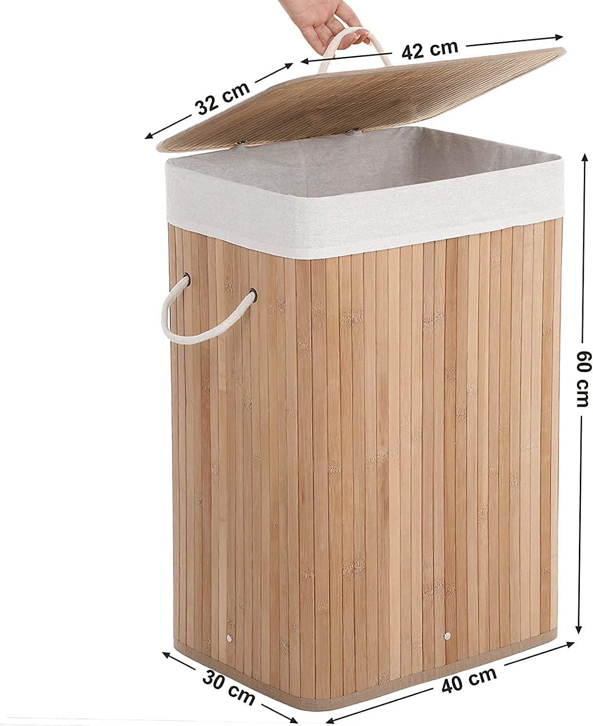 Large Laundry Handles Laundry Basket, Cotton Rope Laundry Hamper, Storage Basket Bamboo Woven Basket Dirty Clothes Hamper Organizer Rectangle & round (Rectangle) image number 5