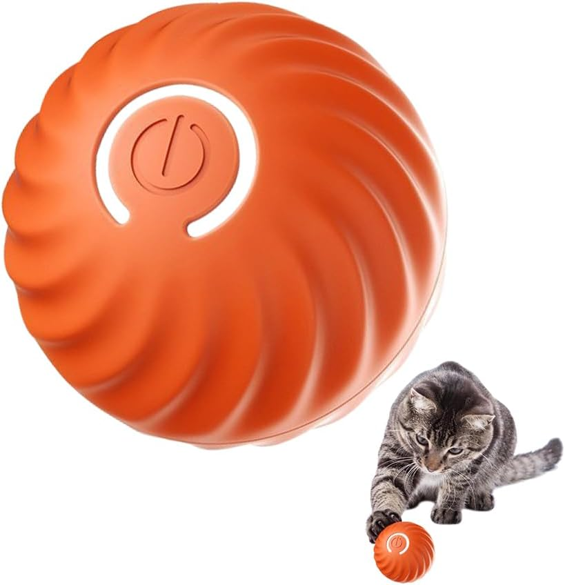 CEWROM Interactive Cat Toy, Self-Employment, 360&deg; Ball Cat Toy with LED Light and Rechargeable USB Battery, Intelligence Toy Ball for Indoor Cats (Orange) image number 1