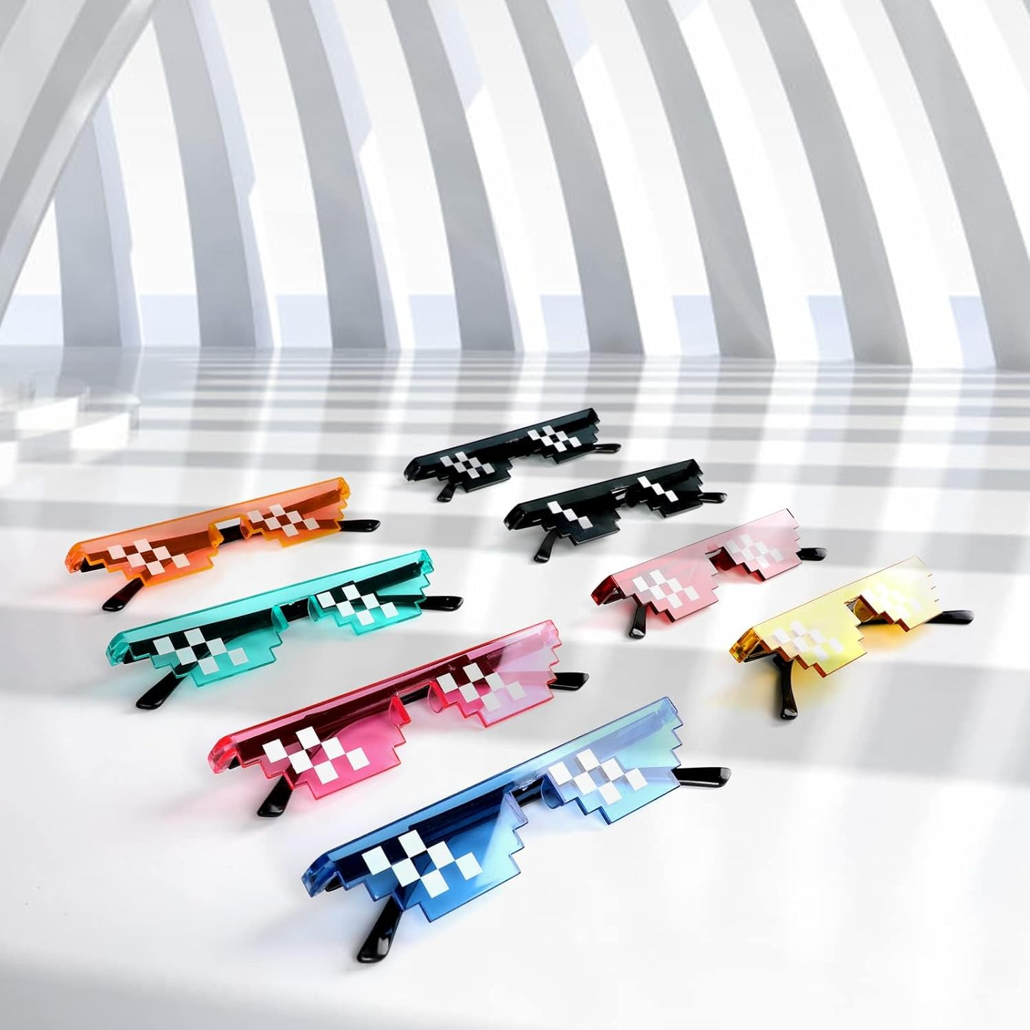 8 Pairs Pixel Sunglasses, Cool Thug Glasses Mosaic Glasses Mulity-Color Plastic Glasses, Funny Eyeglasses Suitable for Holiday Decoration Props Glasses, Adults Kids Photo Props Party Supply image number 1