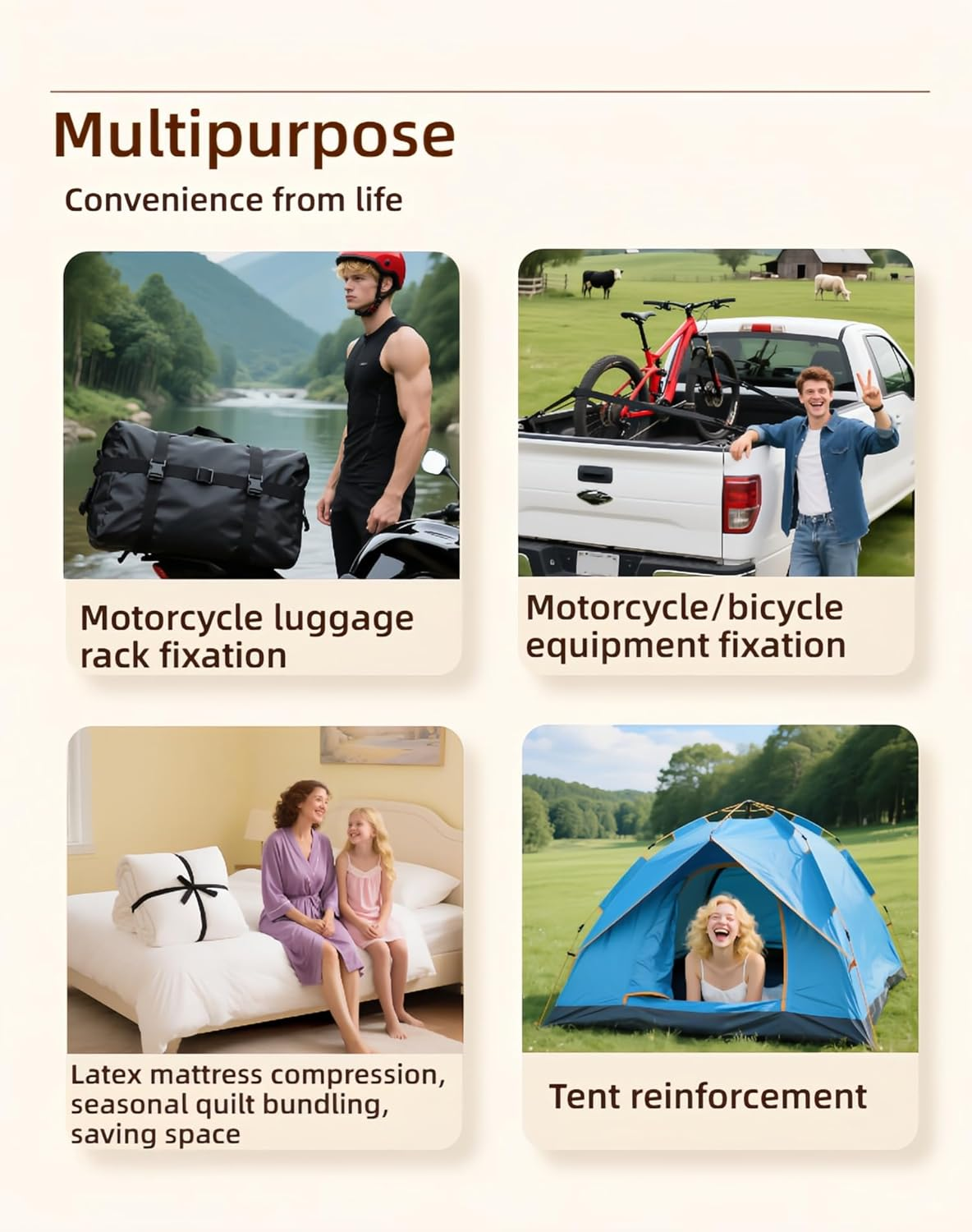 13FT Heavy Duty Tie down Straps with Quick Release Buckles, 396Cm Nylon Webbing for Motorcycle Cargo Truck Furniture, Adjustable Lashing Straps for Outdoor Camping, Moving, Mattress, Luggage, Storage image number 1