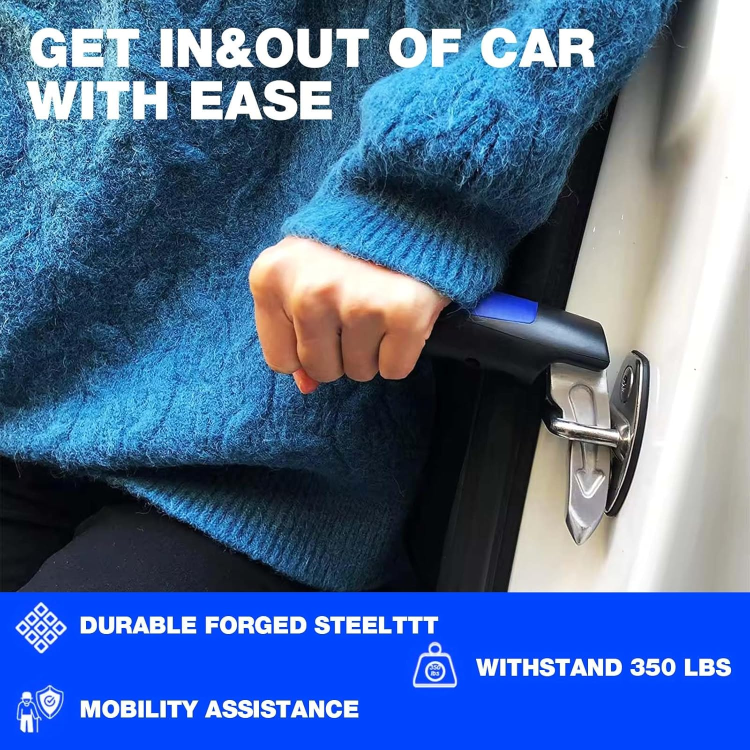 2 Pcs Car Door Assist Handle, 3 in 1 Multifunction Car Handle, Portable Seatbelt Cutter Window Breaker Emergency Tool, Door Latch Assist Grab for Elderly and Handicapped(Blue) image number 2