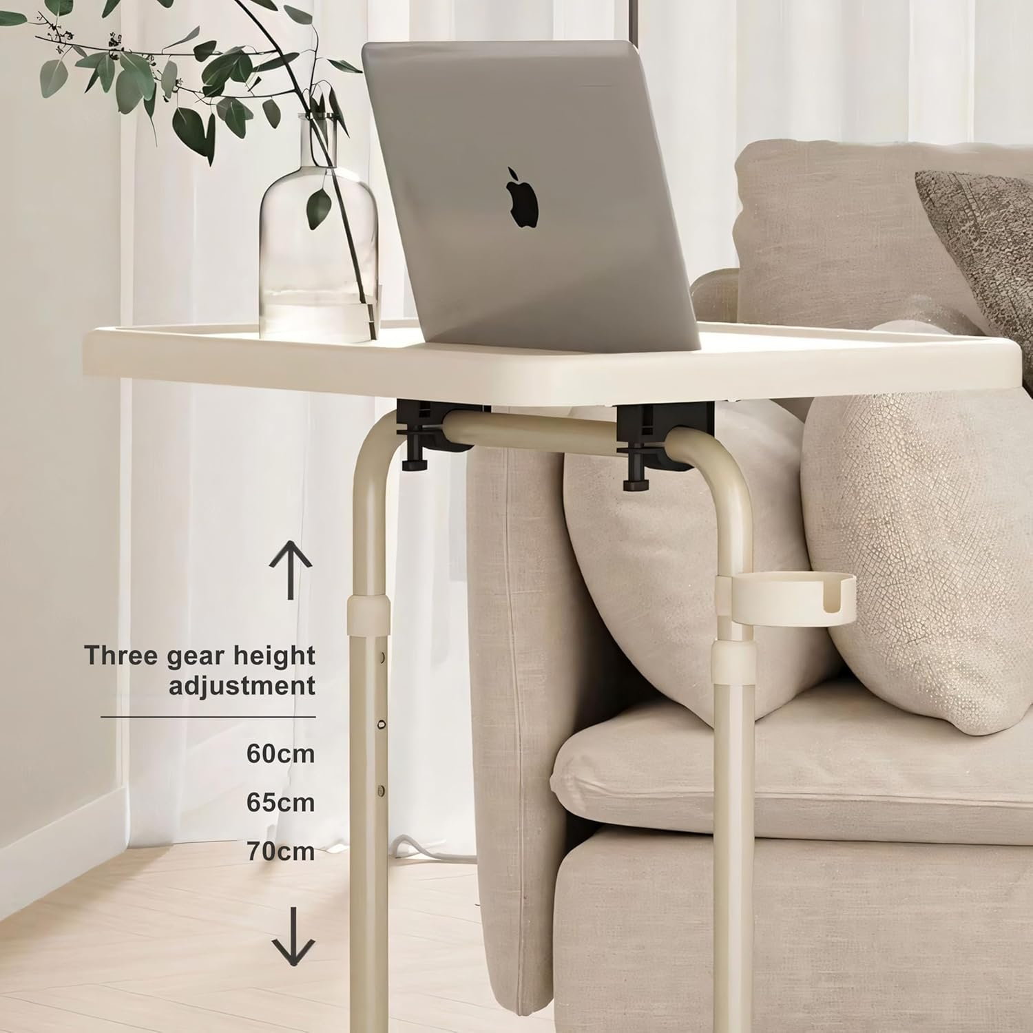 ONEIN Adjustable Laptop Table with Cup Holder &ndash; Compact Side Table, Computer Stand Table, Home Office Desk for Couch, Bed, and Small Spaces, Tilt and Height Adjustable, Sturdy Metal Frame image number 4