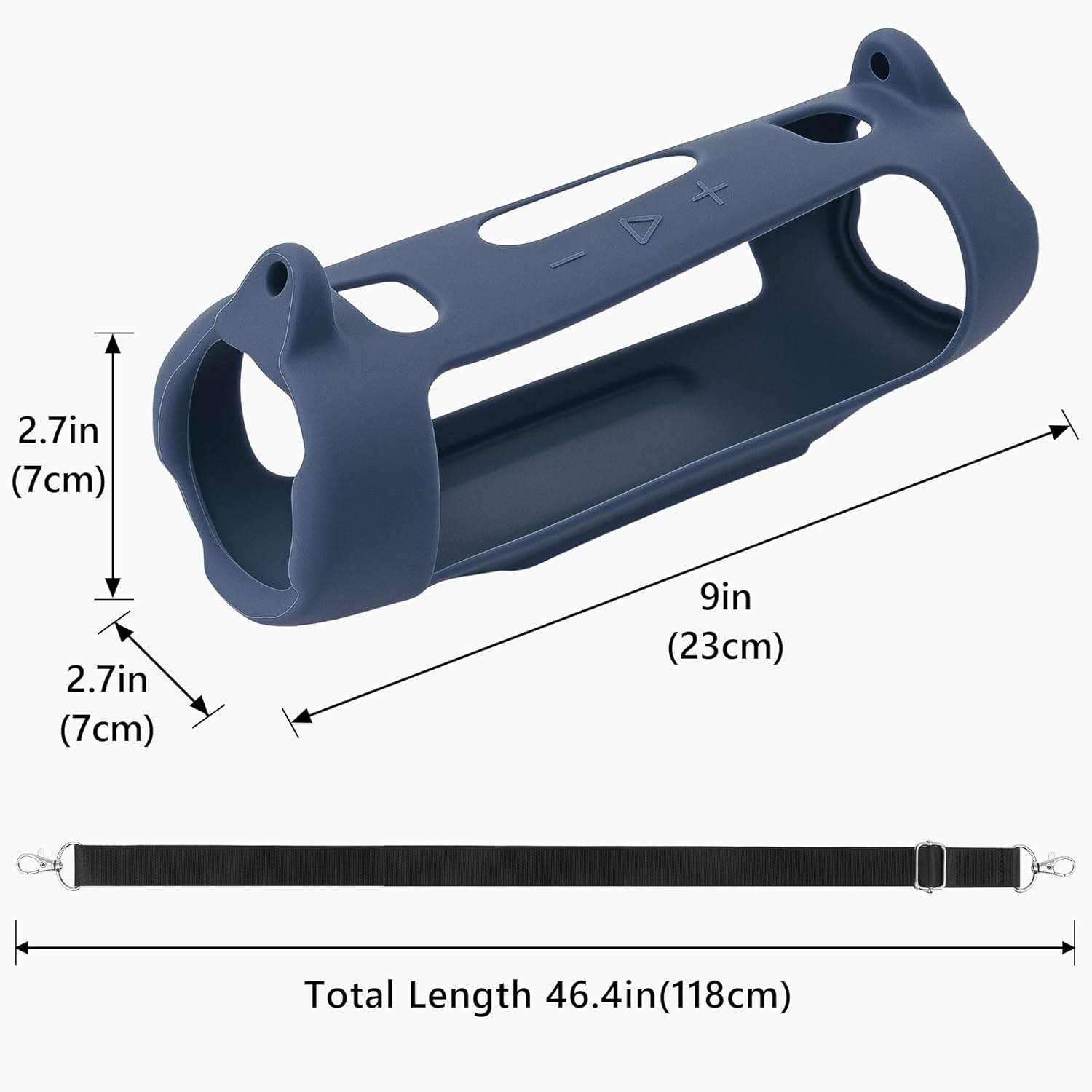 Geekria Silicone Speaker Case Cover Compatible with JBL Charge 6, Protective Soft Skin, Replacement Portable Speakers Travel Carrying Sleeve with Shoulder Strap (Blue) - Black image number 3