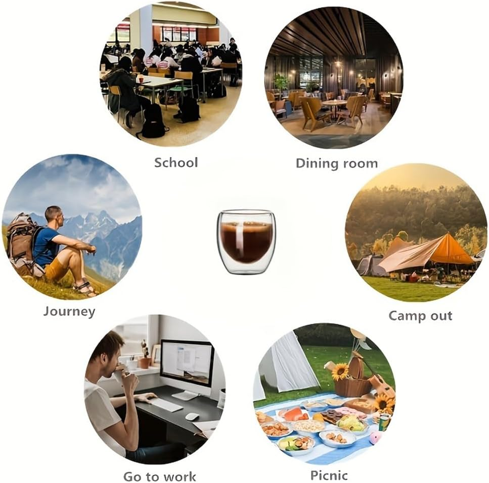 Double Walled Espresso Cups Set of 6, 2.7Oz Clear Expresso Coffee Mugs, Glass Espresso Shot Cup Set, Double Wall Glasses for Latte Cappuccino Cocoa Milk Cafe Juice Tea, 80ML image number 1