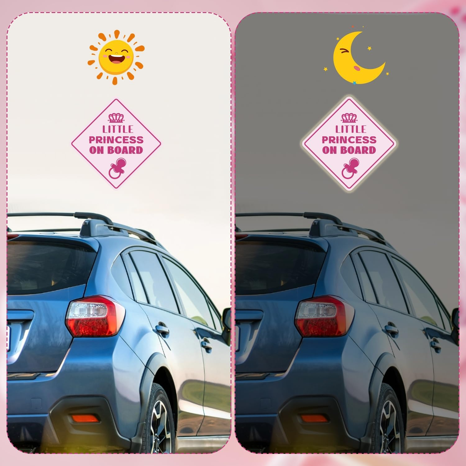 2Pcs Little Princess on Board Car Stickers, 5.1X5.1 Inch Reflective Magnetic Baby in Car Sticker for Car Safety Warning Sign Decals Accessories for Various Vehicles