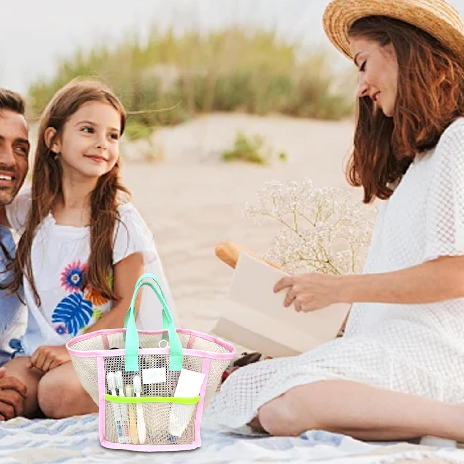 Mesh Beach Bag | Sandproof Beach Bag | Beach Toy Bag, Vacation Travel Bag, Kids Beach Bag, Mesh Tote Bag, Beach Gear Bag, Beachessentials Bag, Beach Storage Bag, Vacation Beach Bags, Pink, Refer To