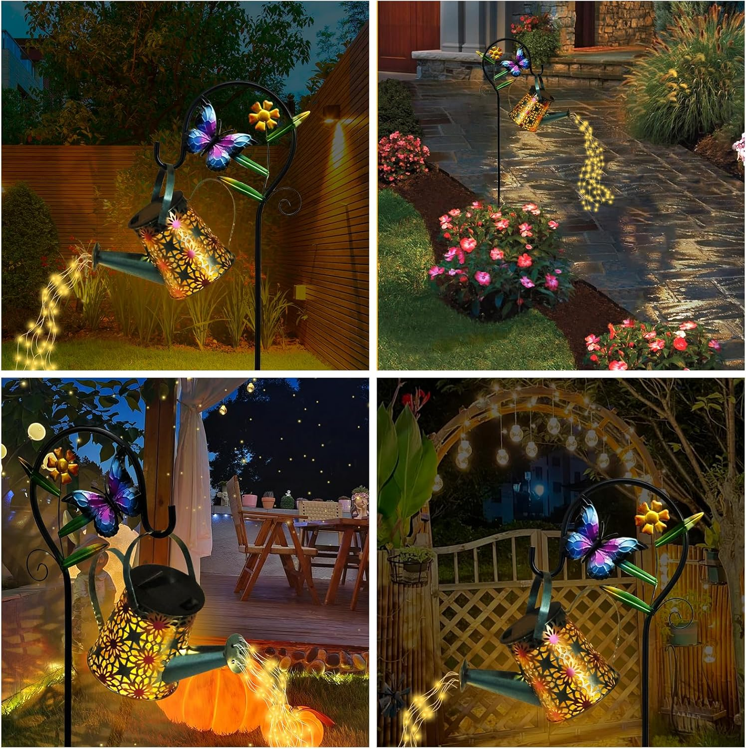 Solar Watering Can Light Solar Garden Lights Waterproof Rustproof Retro Metal Hanging Solar Lantern Outdoor Decor with Shepherd Hook with 2 Modes for Garden Porch Lawn Driveway Backyard Pathway image number 1