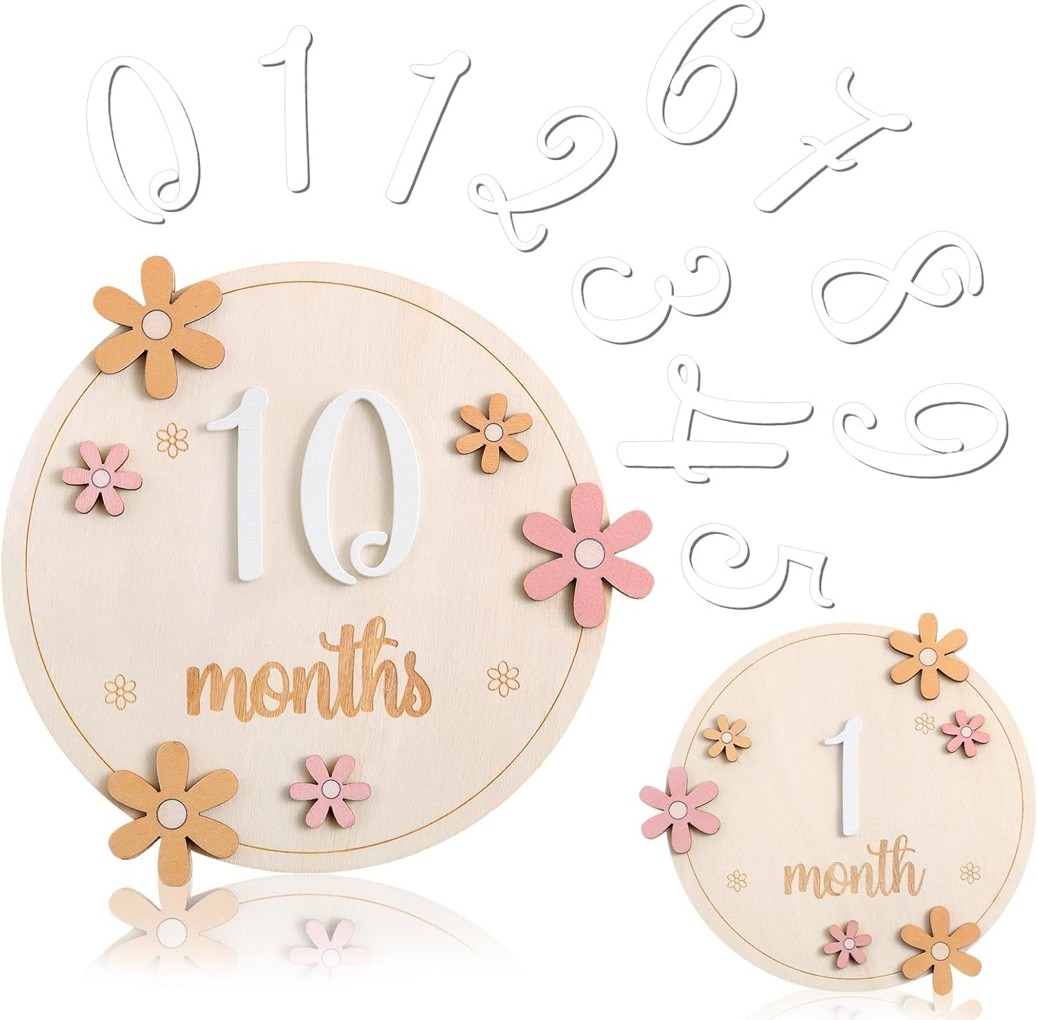 Baby Monthly Milestone Cards with 11 Interchangeable Number Set of 12 for Baby Growth Recording Daisy Wooden Bohemian Milestone Blocks Baby Months Signs Baby Boy Baby Girl Photo Props (Lovely)