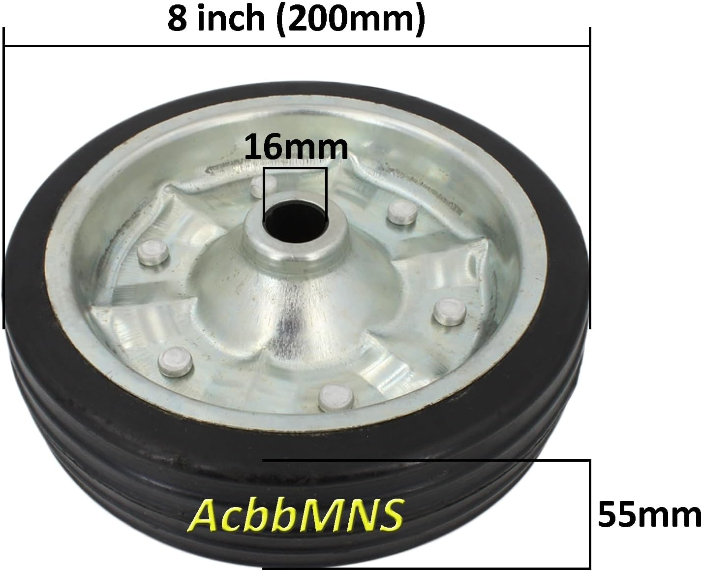 Acbbmns 8" (200Mm) Jockey Wheel Solid Rubber Replacement Wheel Tyre Tire Trailer Caravan, Diameter 200 Mm, Tyre Width 55 Mm, Bore 16Mm image number 3