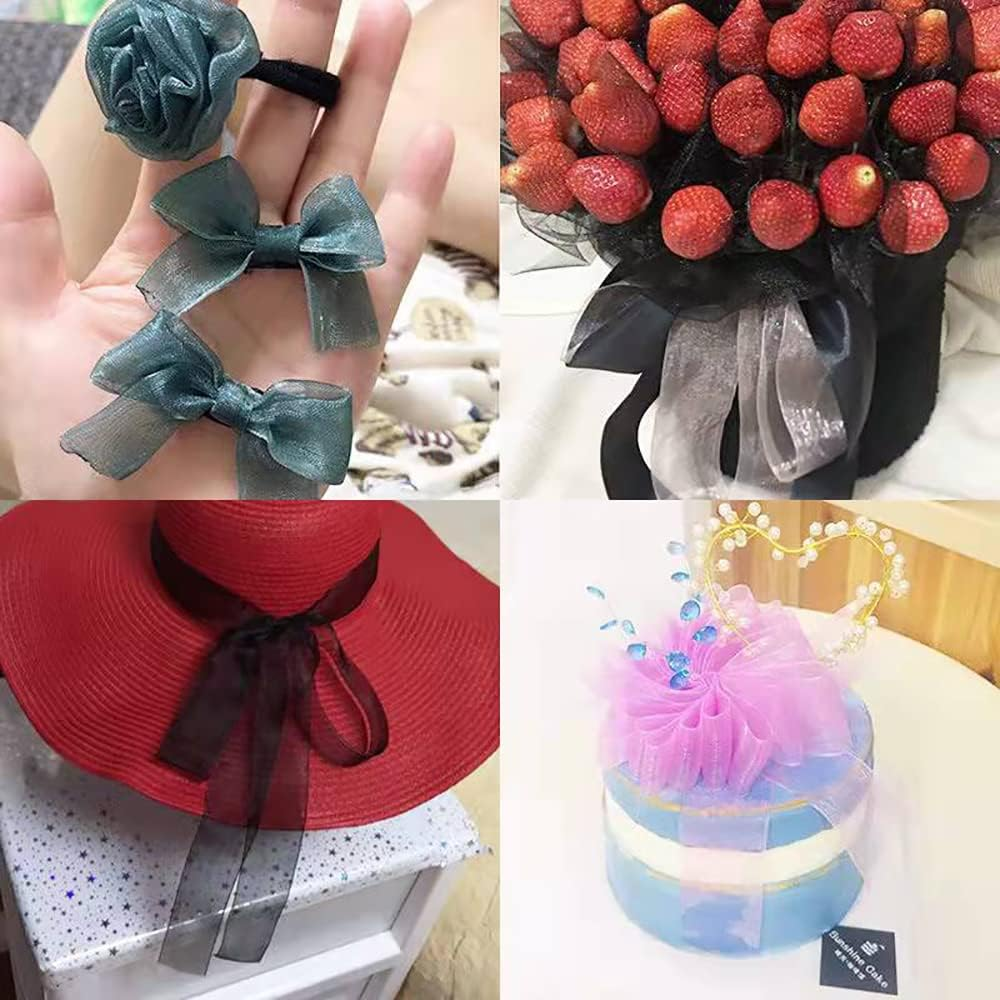 Sheer Organza Wired Ribbon Spool 1 Inch X 25 Yards, Great for Sewing, Gift Wrapping, Hair Bows, Flower Arranging, Home Decorating, Black (1Inchx25Yard, Black) image number 3