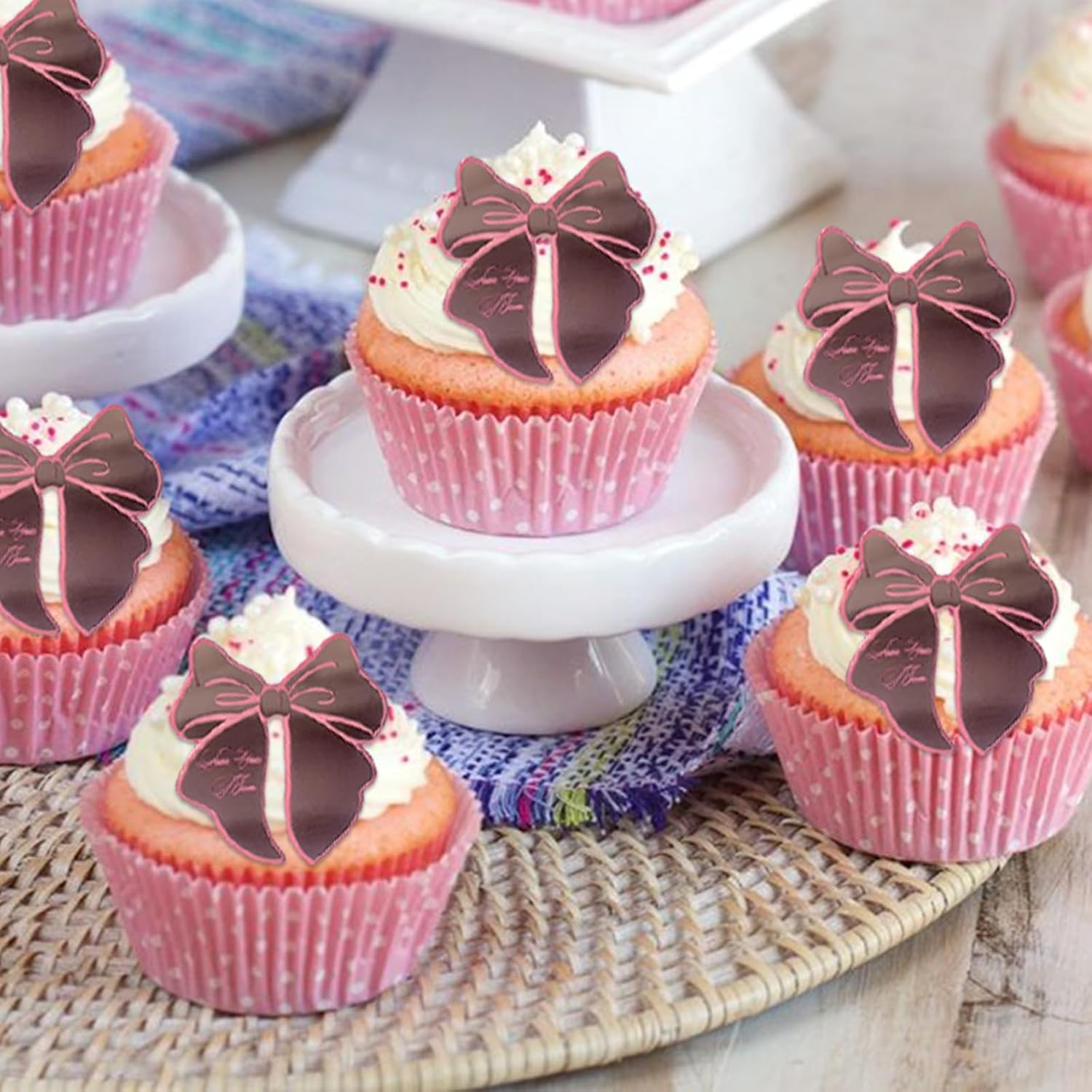 20 Pcs Bow Cupcake Toppers Cute Golden Acrylic Dessert for Children'S Birthday Wedding DIY Art Party Cake Decoration Supplies (Rose Gold) image number 6