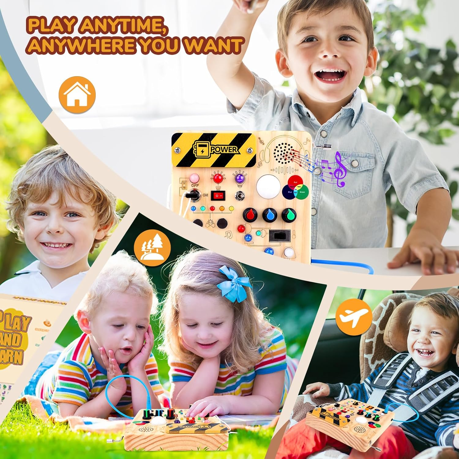 Busy Board,Montessori Toys for 1-3 Year Old Boys & Girls,Travel Educational Learning Activities for Toddlers,Sensory Toy for Kids with Autism image number 6