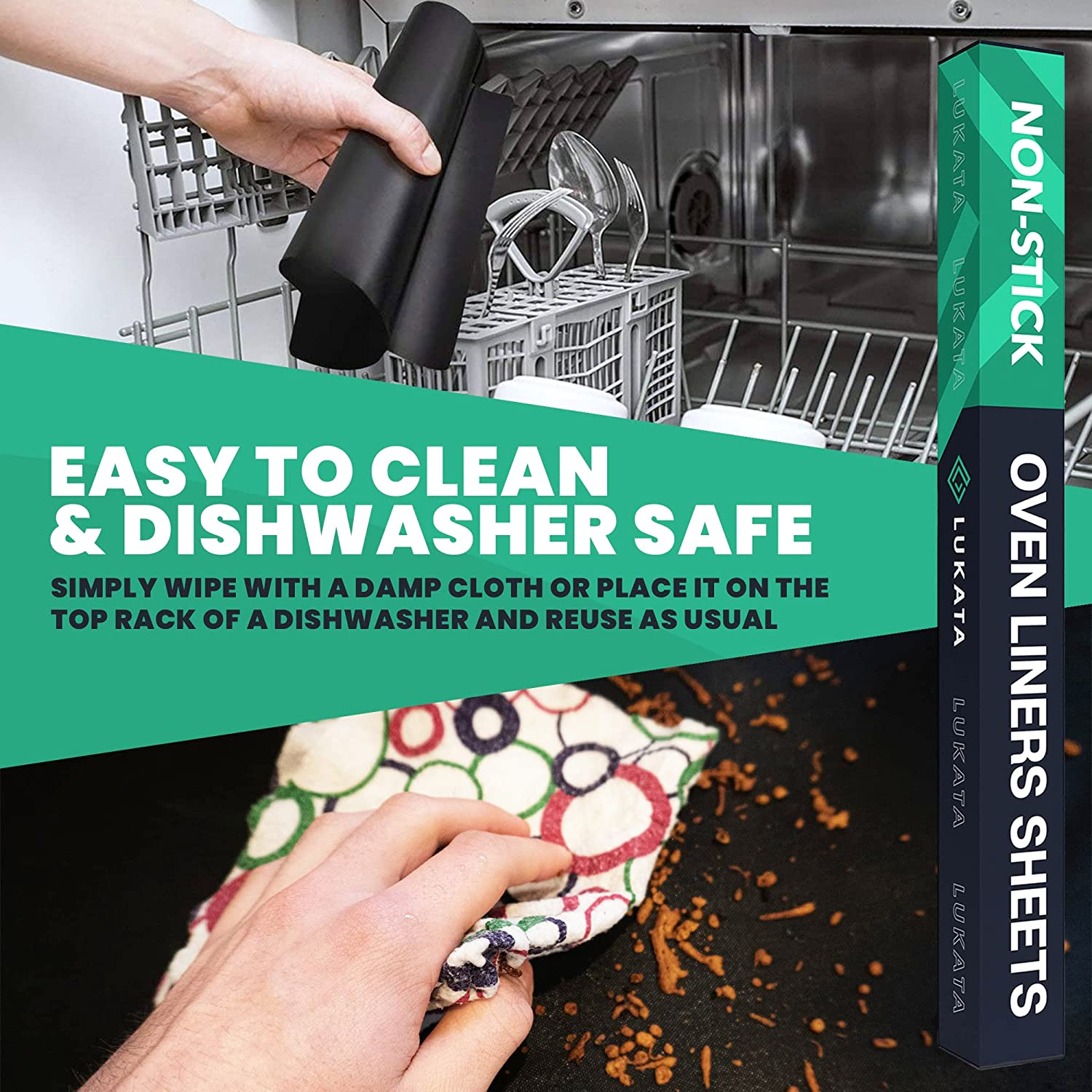 Lukata Large Heavy Duty Oven Liner (3 Pack) - Teflon Oven Liners for Bottom of Oven for Gas, Electric and Fan Assisted Ovens - Reusable Non-Stick Oven Mats for Bottom of Oven - BPA Free - With Storage Band image number 3